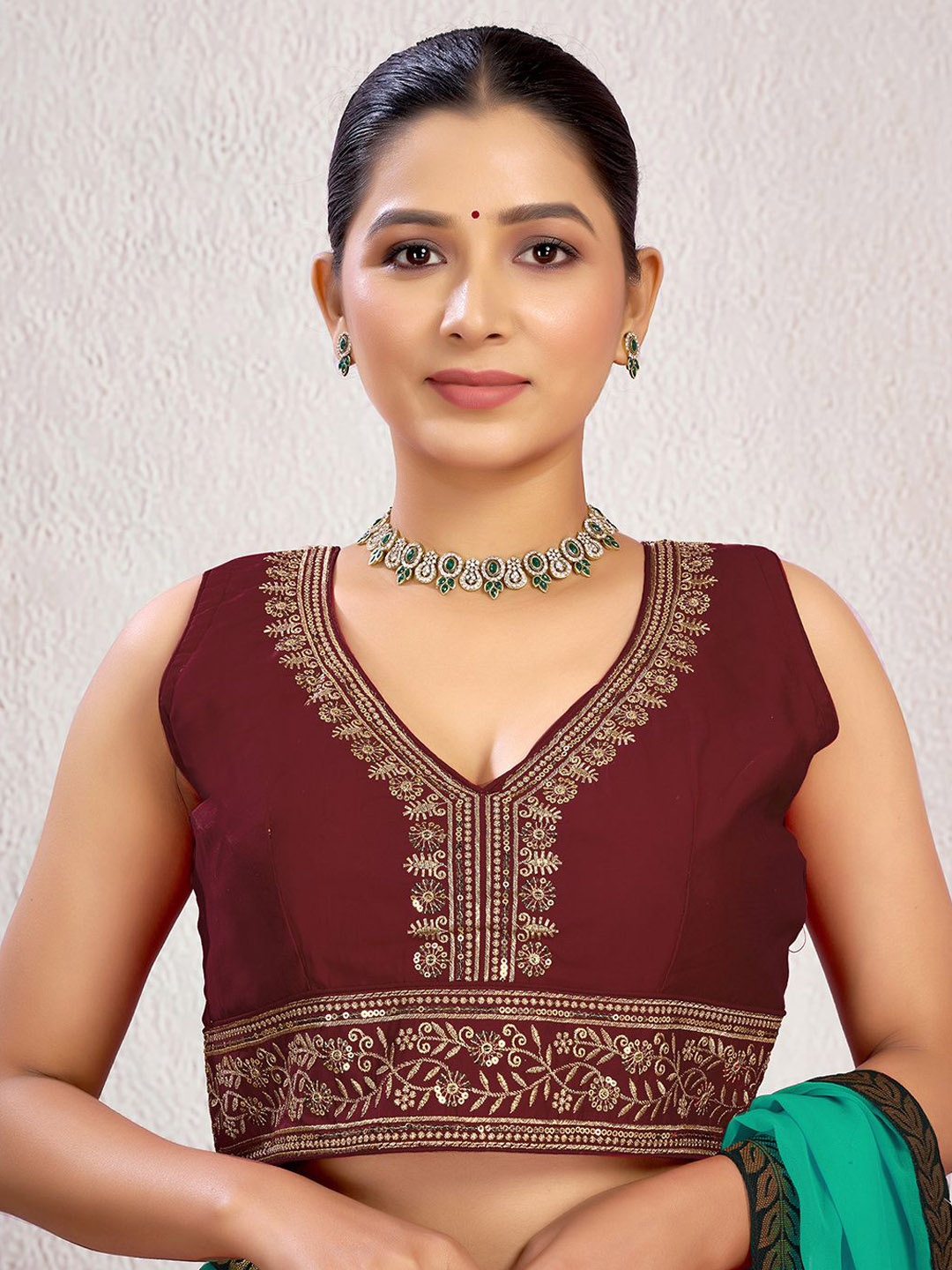 

KALINI Embroidered Fully Stitched Padded Saree Blouse, Brown