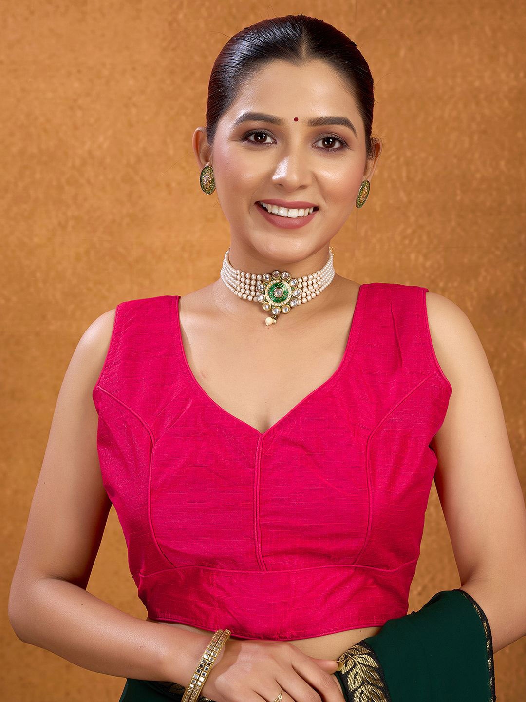 

KALINI Fully Stitched Padded Saree Blouse, Pink