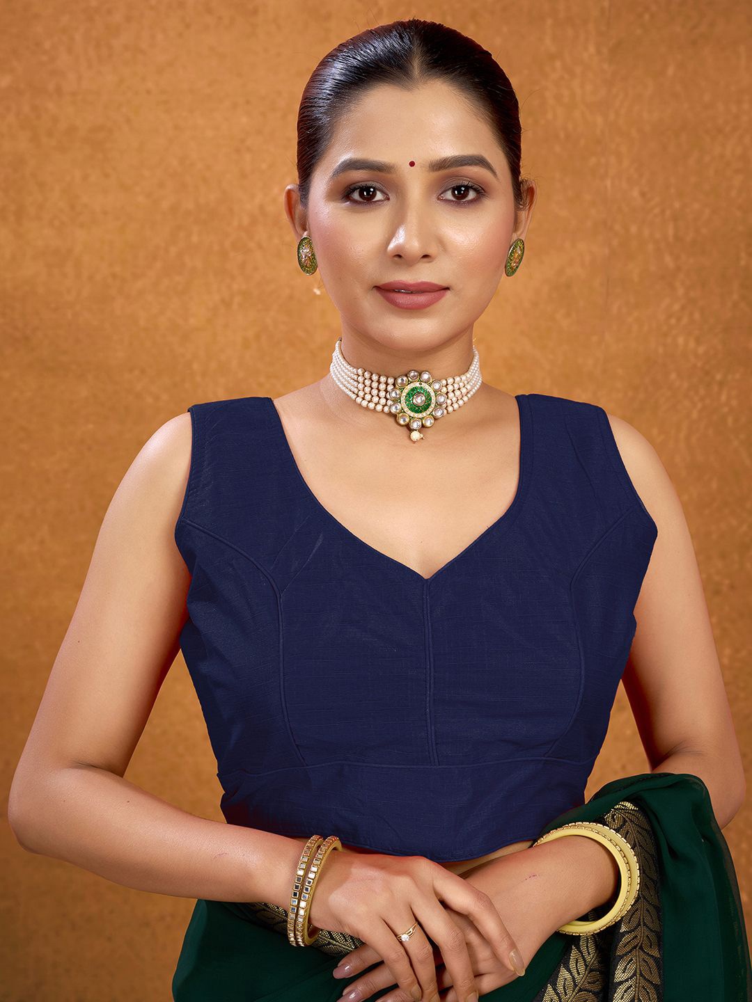 

KALINI Women Fully Stitched Padded Saree Blouse, Navy blue