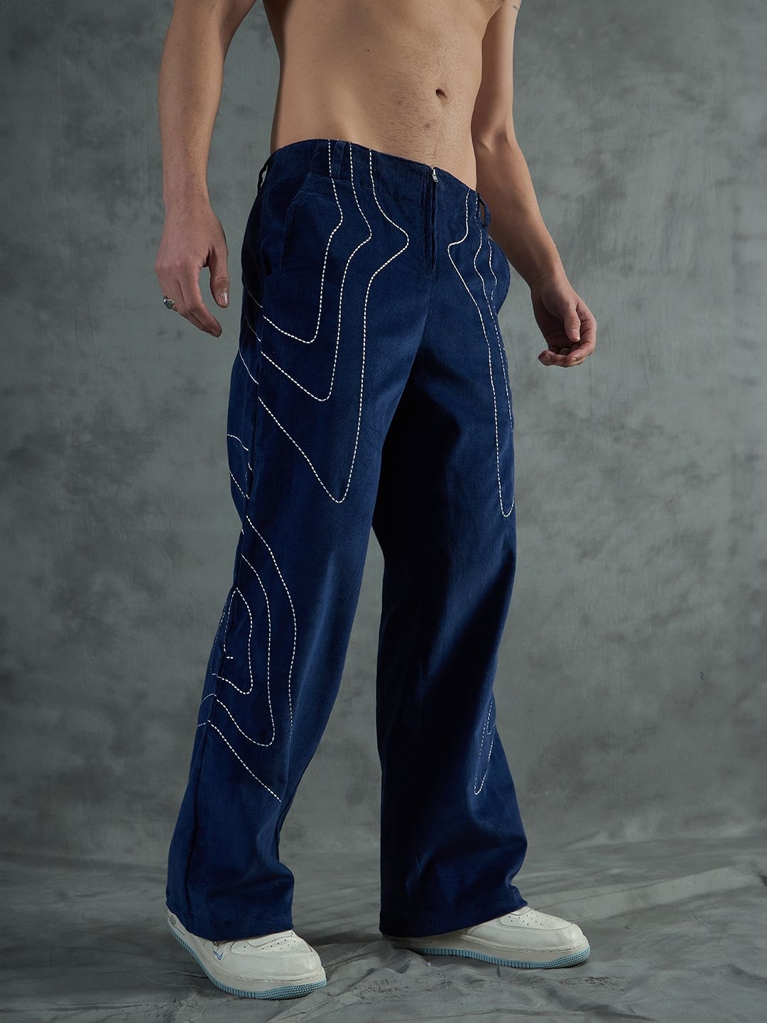 

FUGAZEE Men Cotton Relaxed Corduroy Regular Trousers, Navy blue
