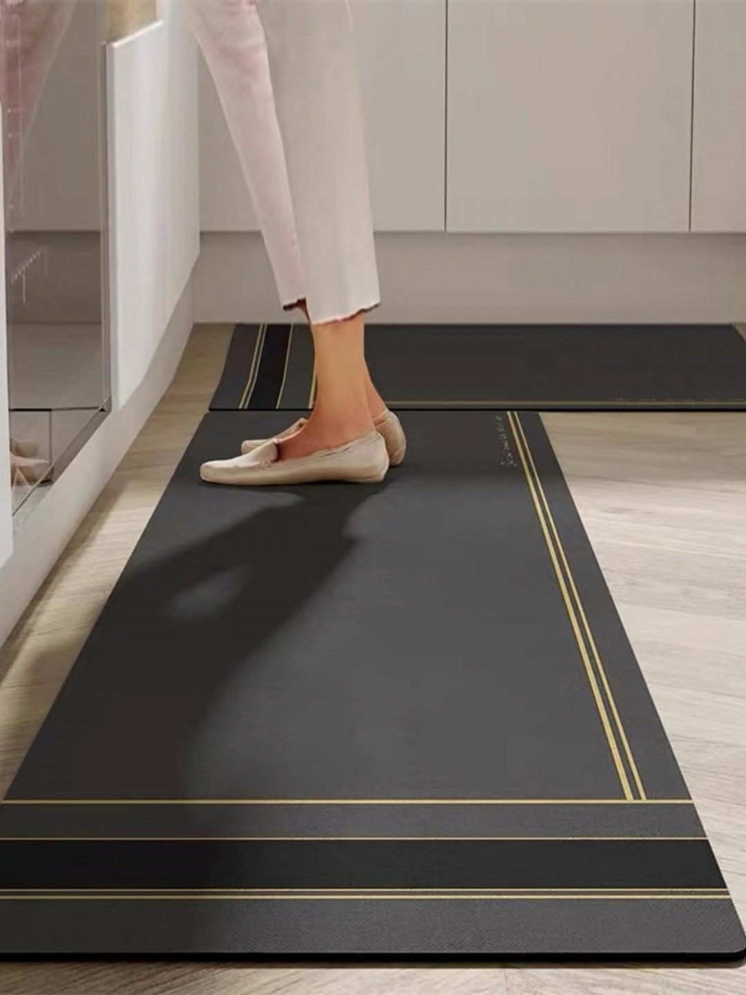

Deoxys Grey & Black 2 Pieces Striped Anti Skid Kitchen Mats
