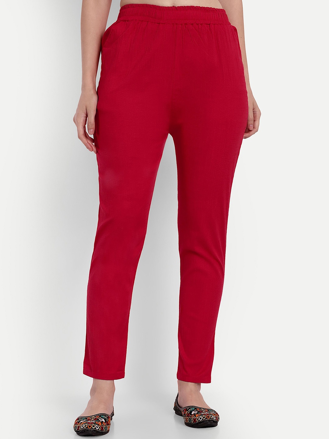 

Moda Rapido Women Smart Slim Fit Regular Trousers, Red