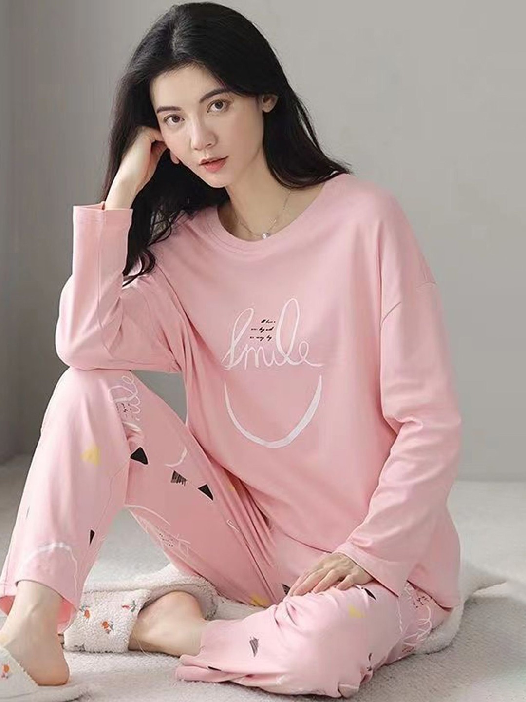 

LULU & SKY Women Typography Printed Night suit, Pink