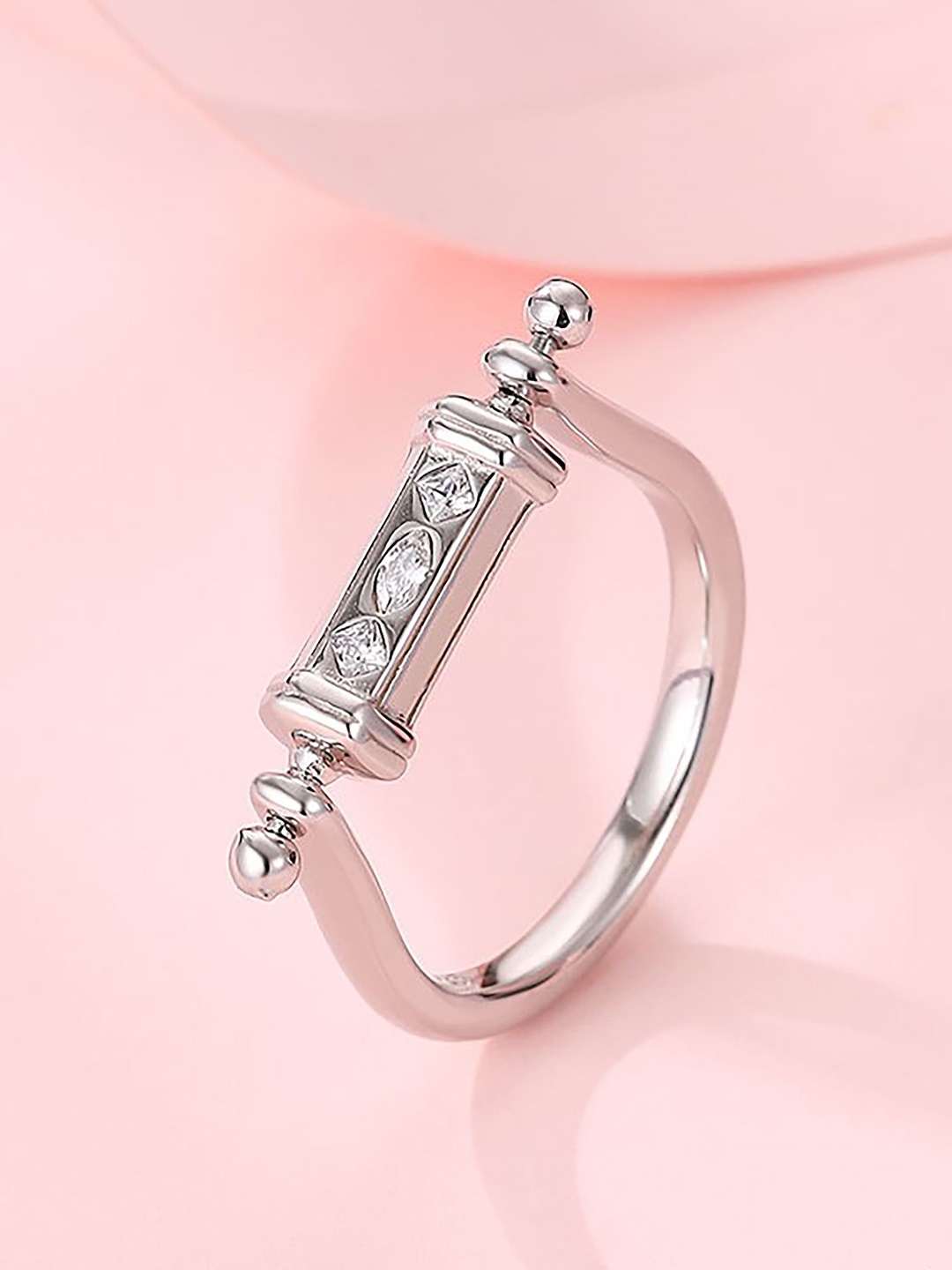 

SILMORA Platinum-Plated Cubic Zirconia Studded Silver Finger Ring