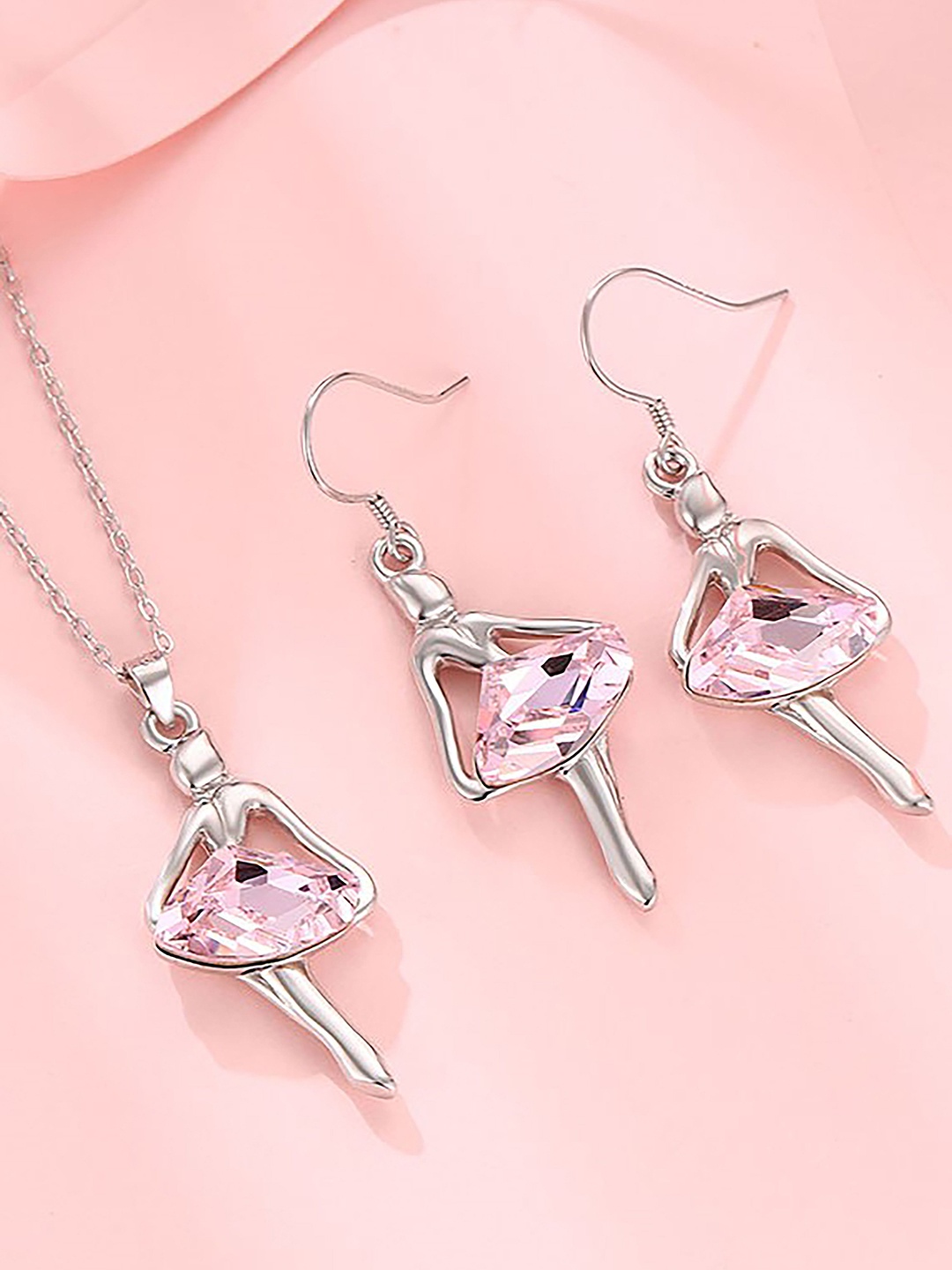 

SILMORA Silver-Plated Stone-Studded Pendant Set