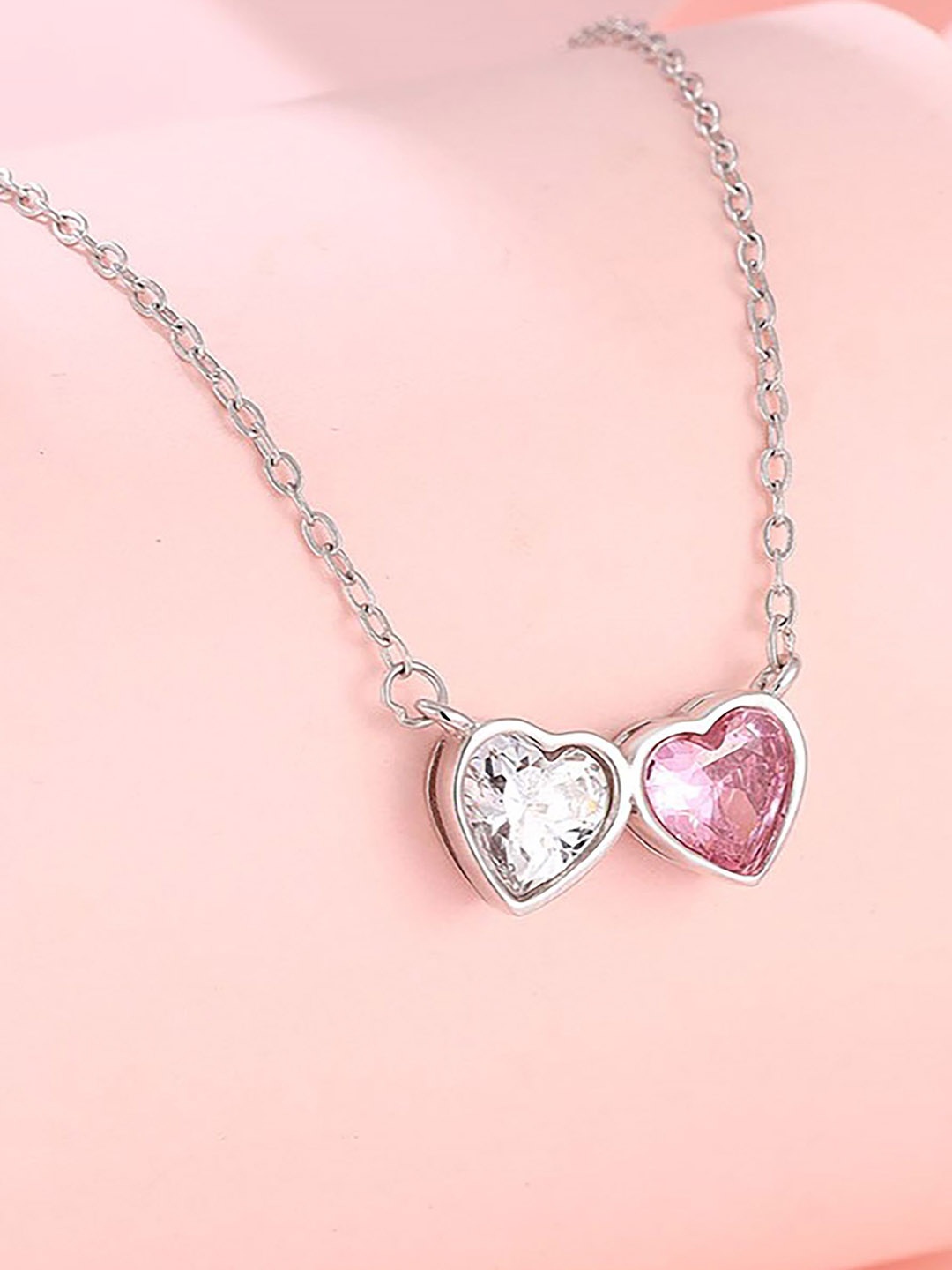 

SILMORA Silver-Plated Heart Shaped Artificial Stones Pendant with Chain