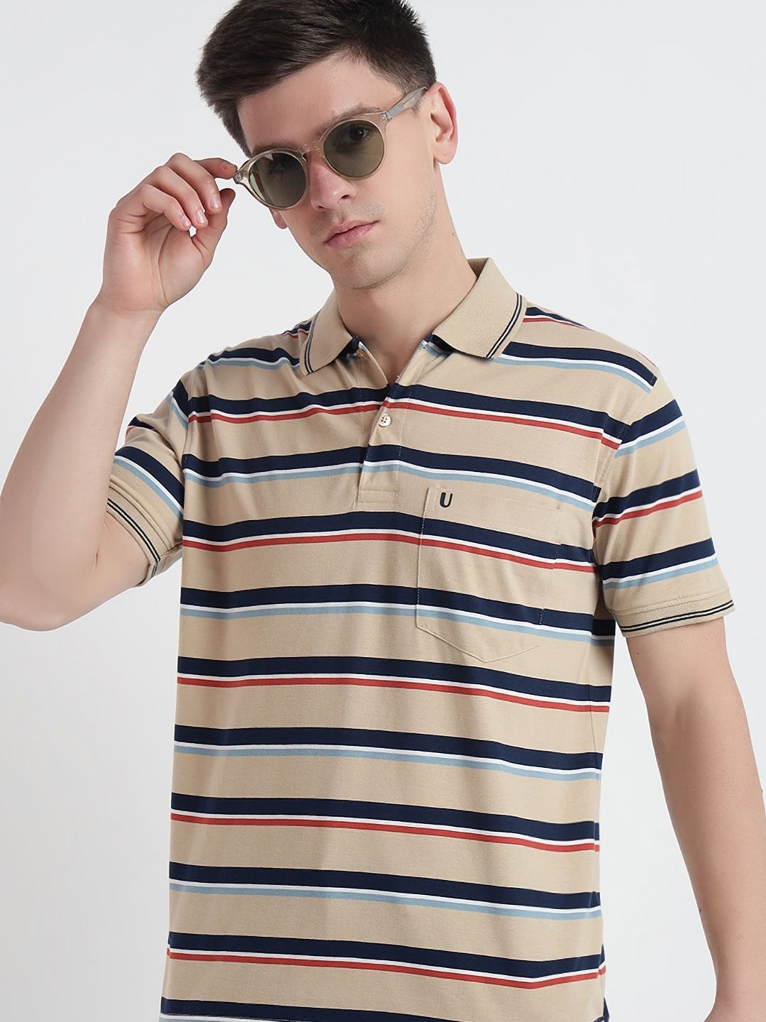 

UNIBERRY Men Striped Polo Collar T-shirt, Multi