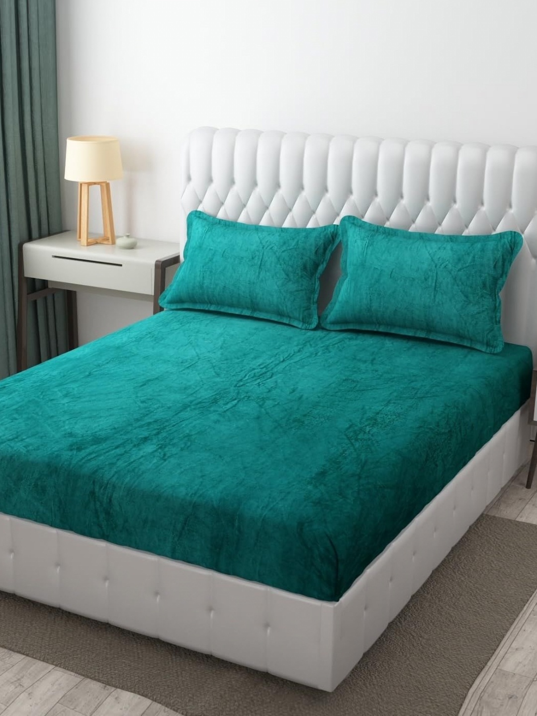 

BED-SHEET.COM Teal Woollen 400 TC King Bedsheet Set 2.74 m x 2.74 m
