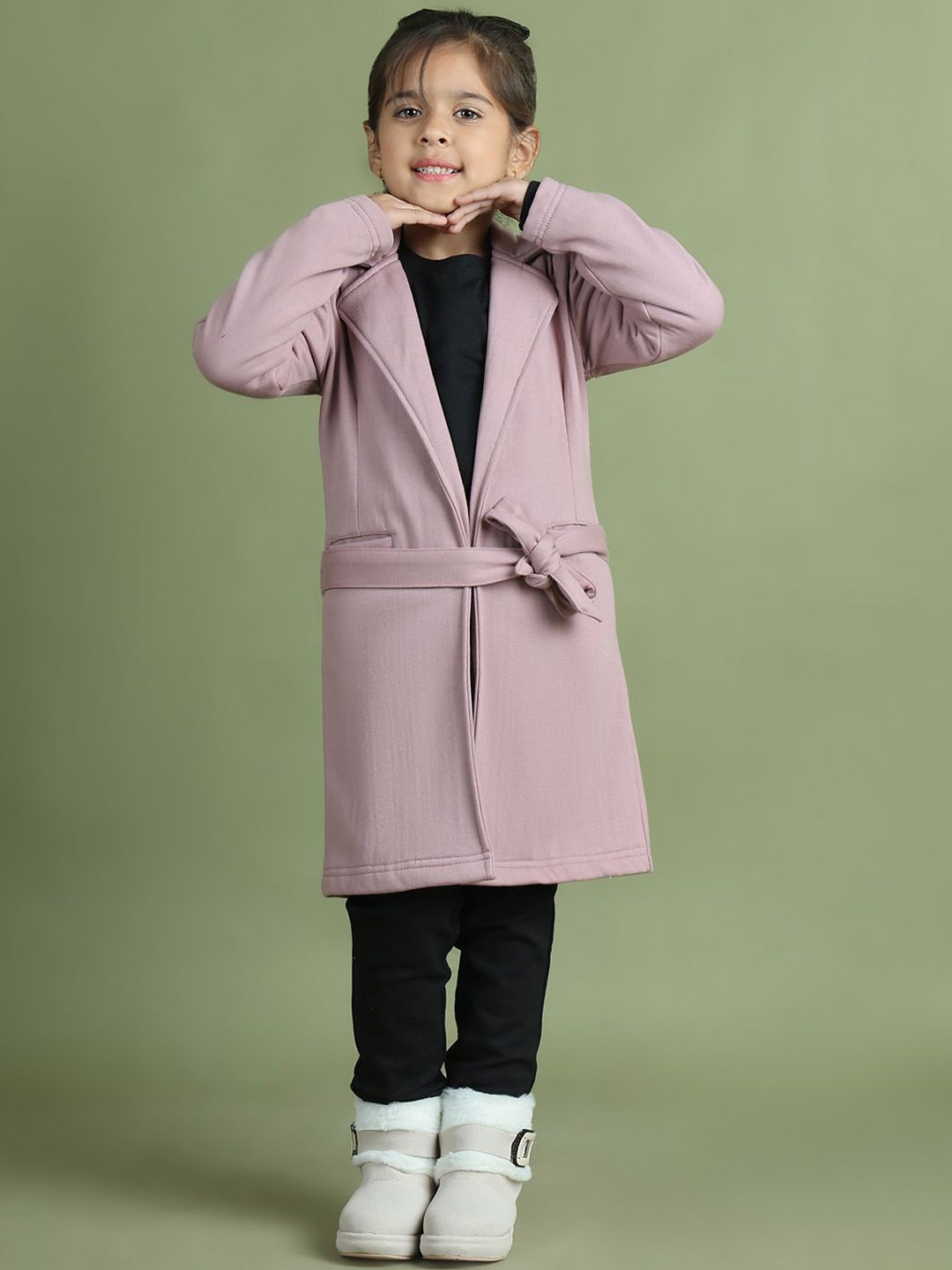

Mini & Ming Girls Notched Lapel Single-Breasted Coat with Belt, Mauve