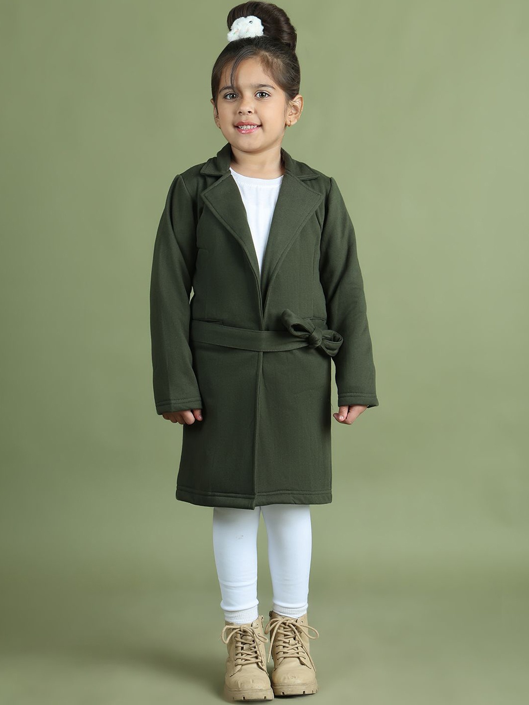 

Mini & Ming Girls Notched Lapel Overcoat, Olive