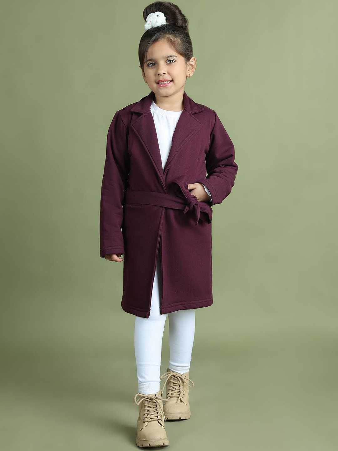 

Mini & Ming Girls Knee-Length Wrap Coat With Tie-Up Belt, Burgundy