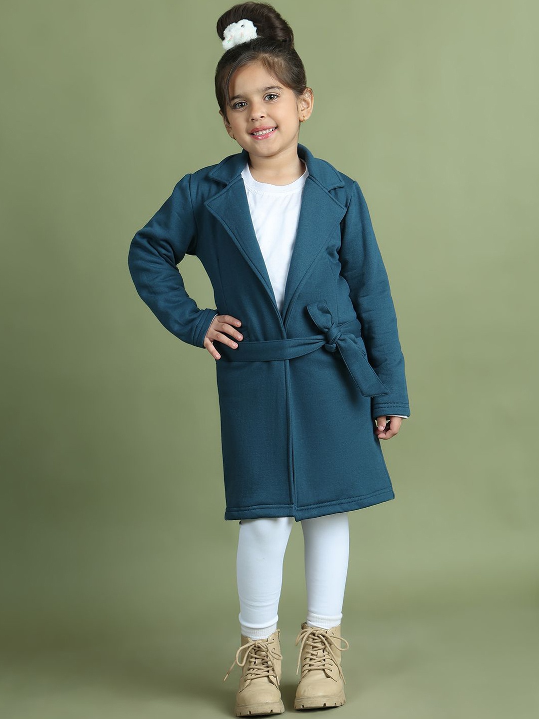 

Mini & Ming Girls Notched Lapel Collar Wrap Coat, Teal