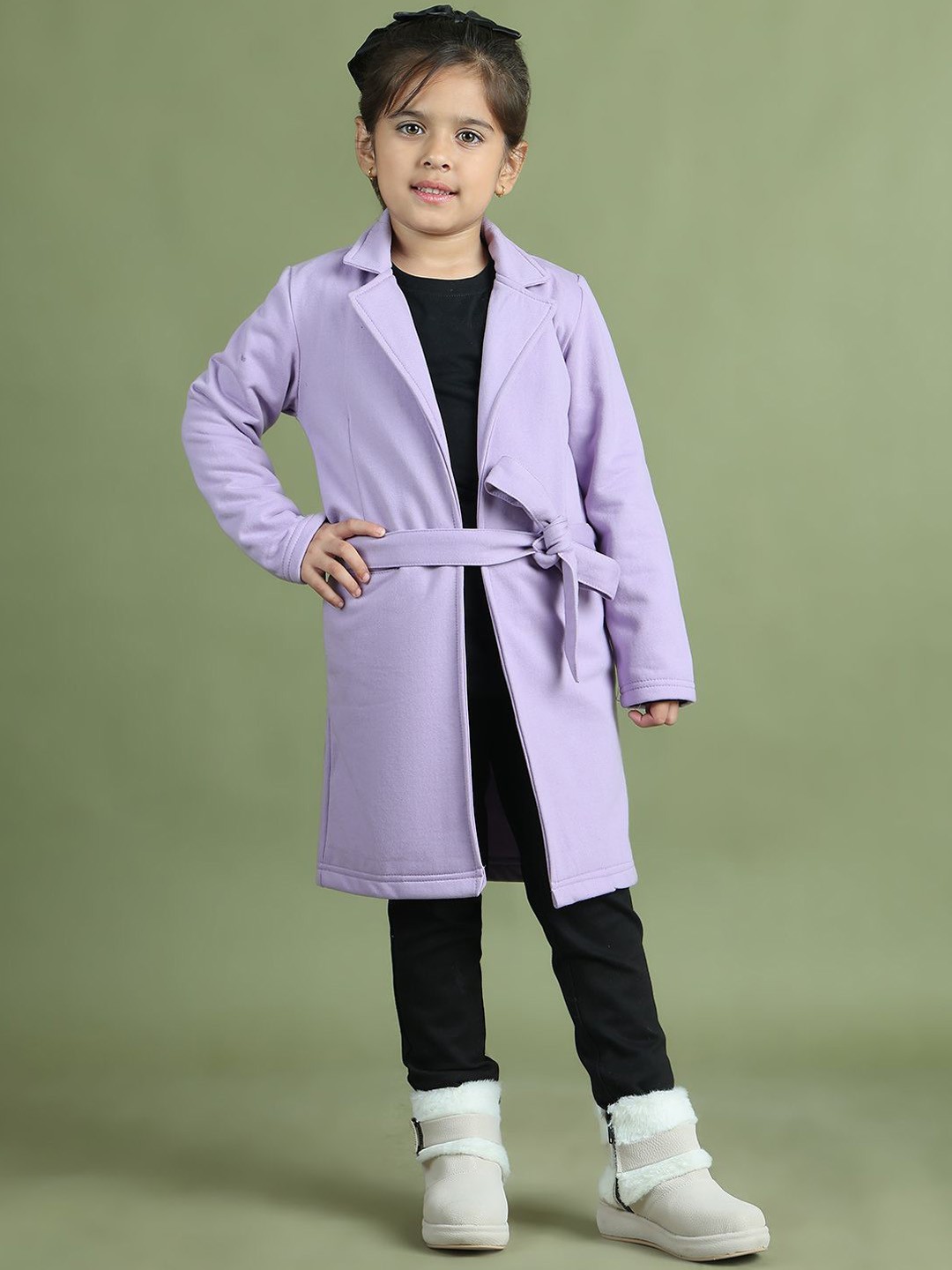 

Mini & Ming Girls Notched Lapel Wrap Coat, Purple