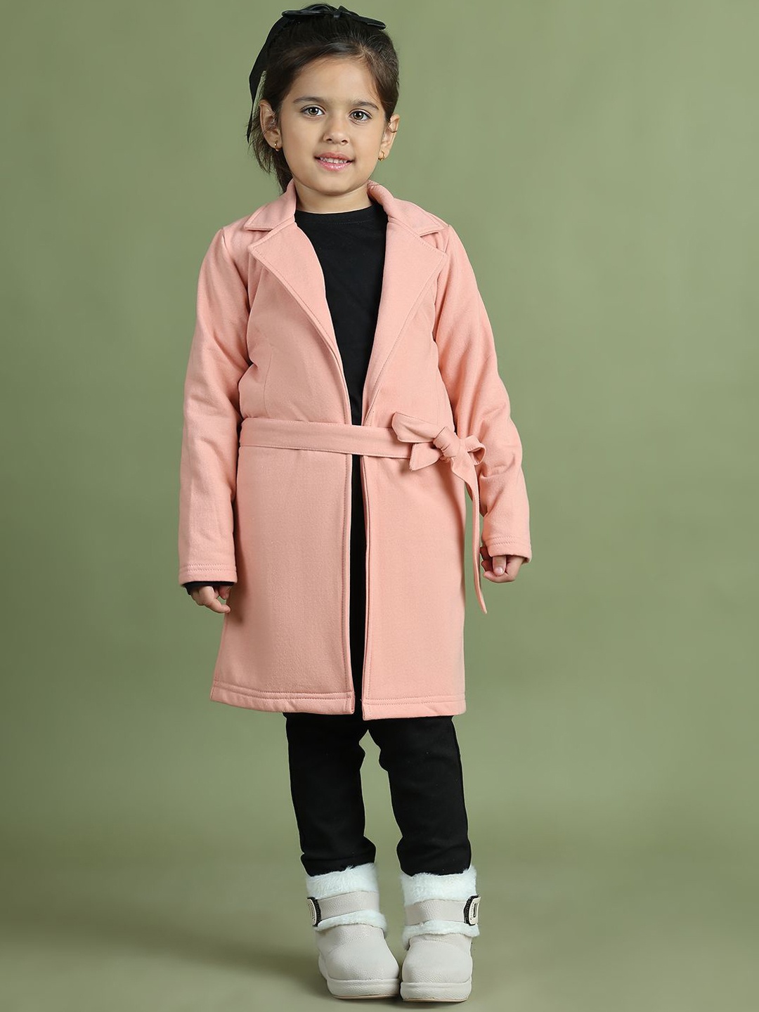 

Mini & Ming Girls Notched Lapel Wrap Coat, Peach