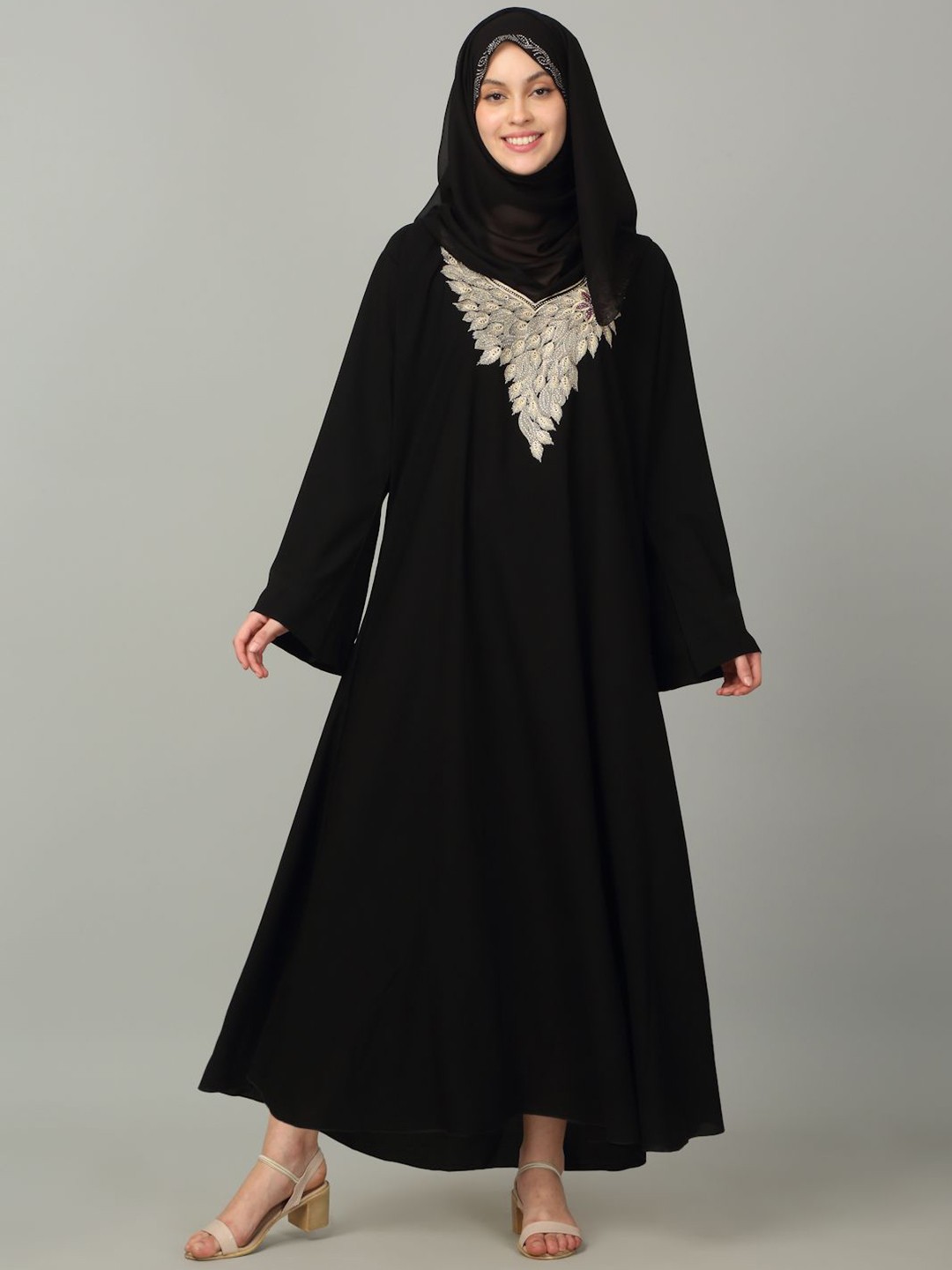 

KLOTTHE Women Embroidered Burqa With Scarf, Black