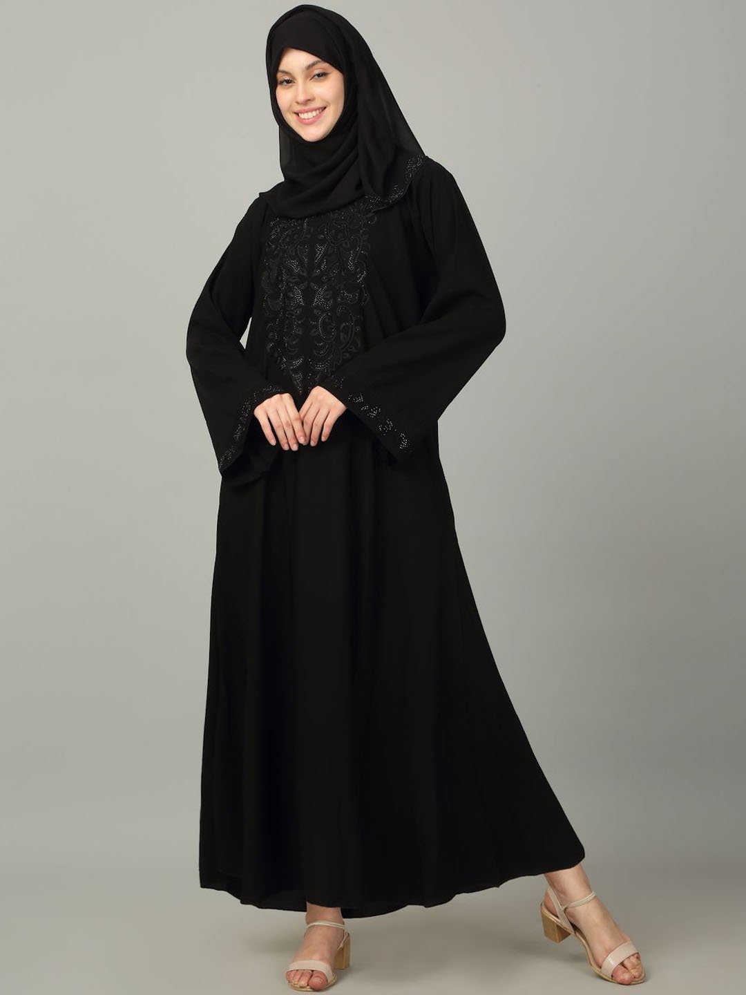 

KLOTTHE Women Embroidered Burqa With scarf, Black