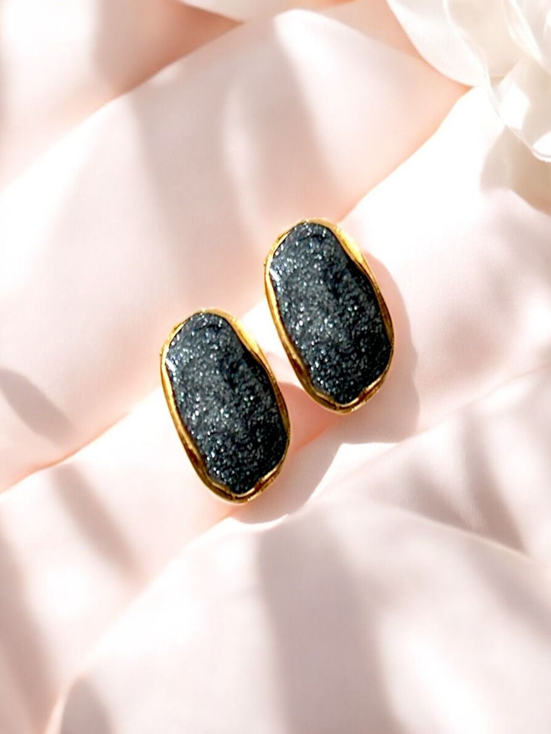 

AccessHer Gold-Plated Artificial Stones Studded Contemporary Studs, Black