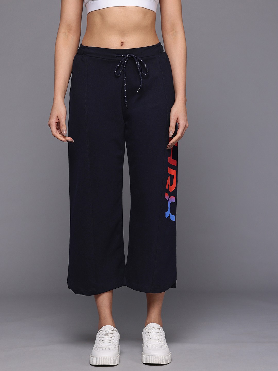 

HRX by Hrithik Roshan Brand Logo Printed Track Pants, Navy blue