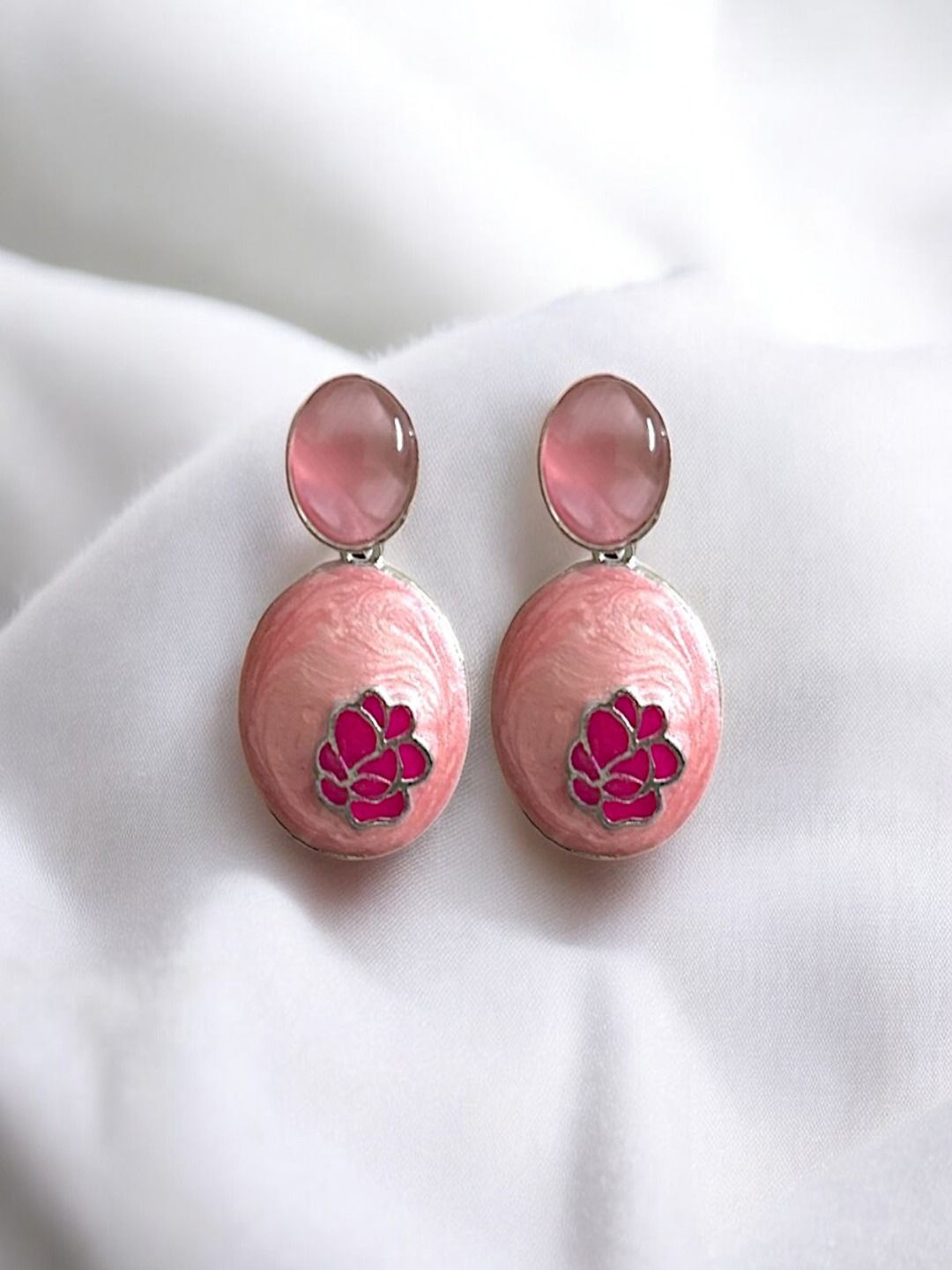 

AccessHer Silver-Plated Artificial Stones and Beads Studded Oval Shaped Drop Earrings