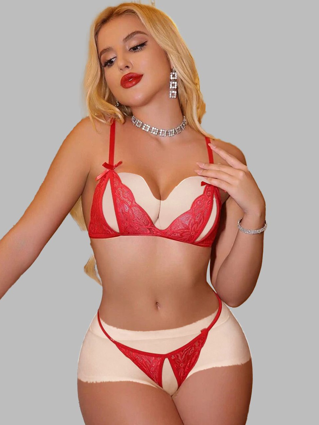 

VAGHBHATT Women Self Design Lingerie Set, Red
