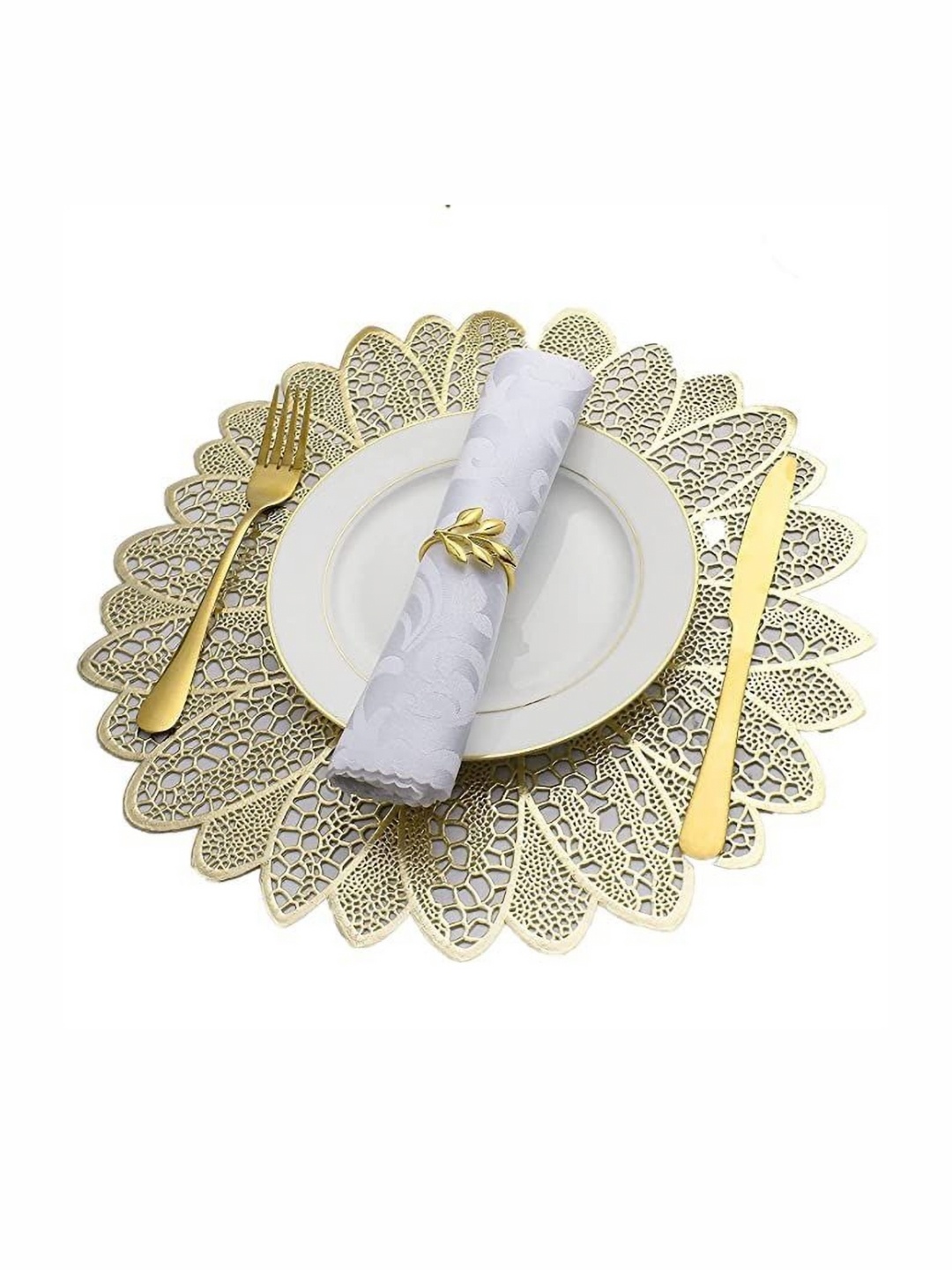 

LooMantha Gold-Toned 2 Pieces Floral Cutwork Table Placemats