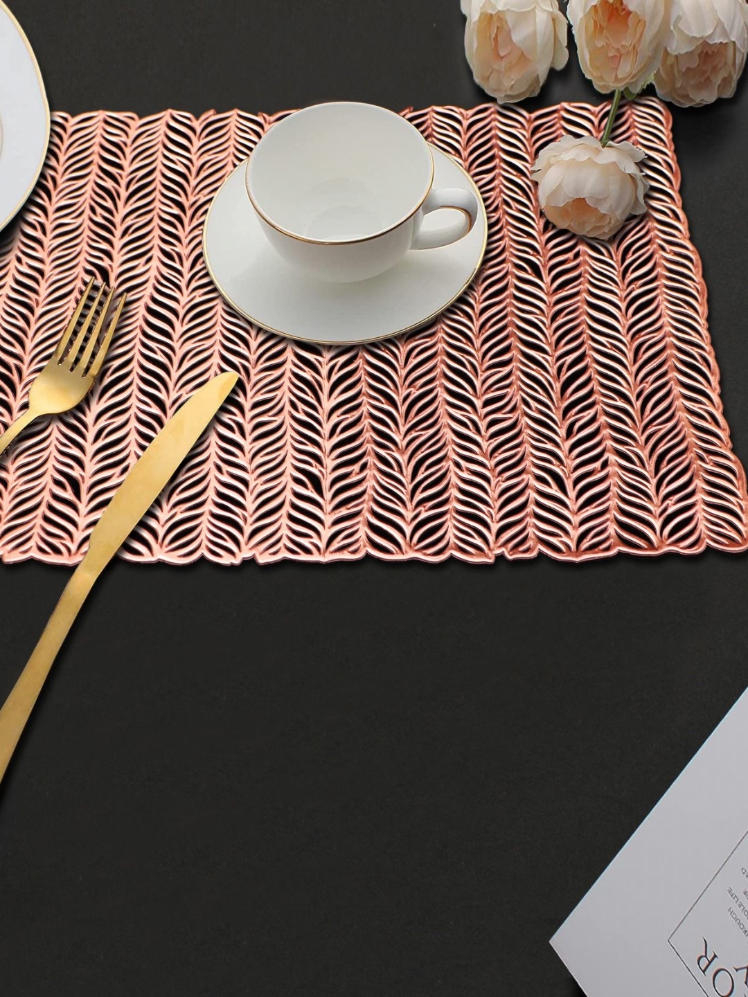 

LooMantha Copper-Toned 2 Pieces Zinger Cutwork Rectangle Table Placemats