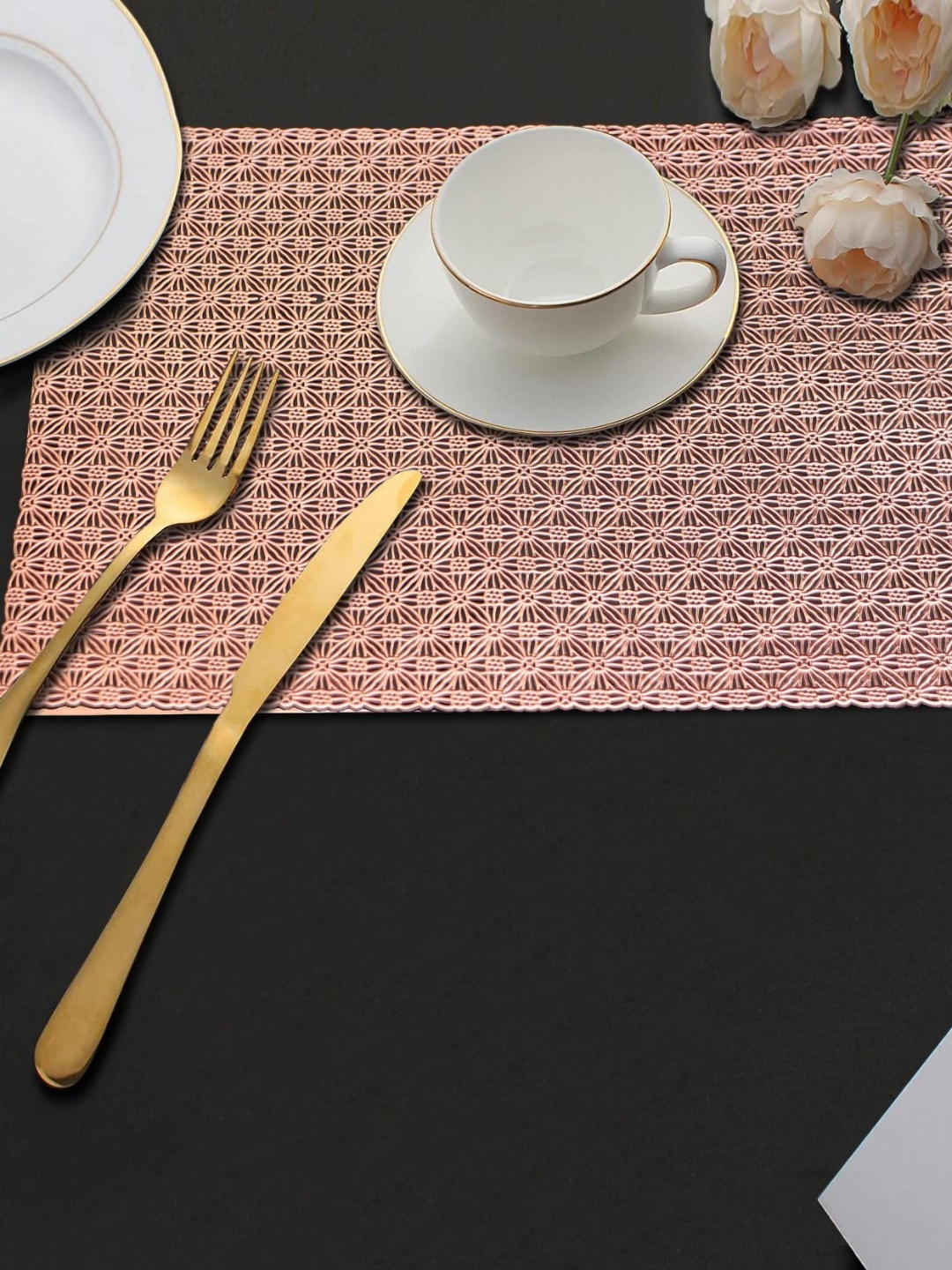 

LooMantha Copper-Toned 2 Pieces Floral Cutwork Rectangle Table Placemats