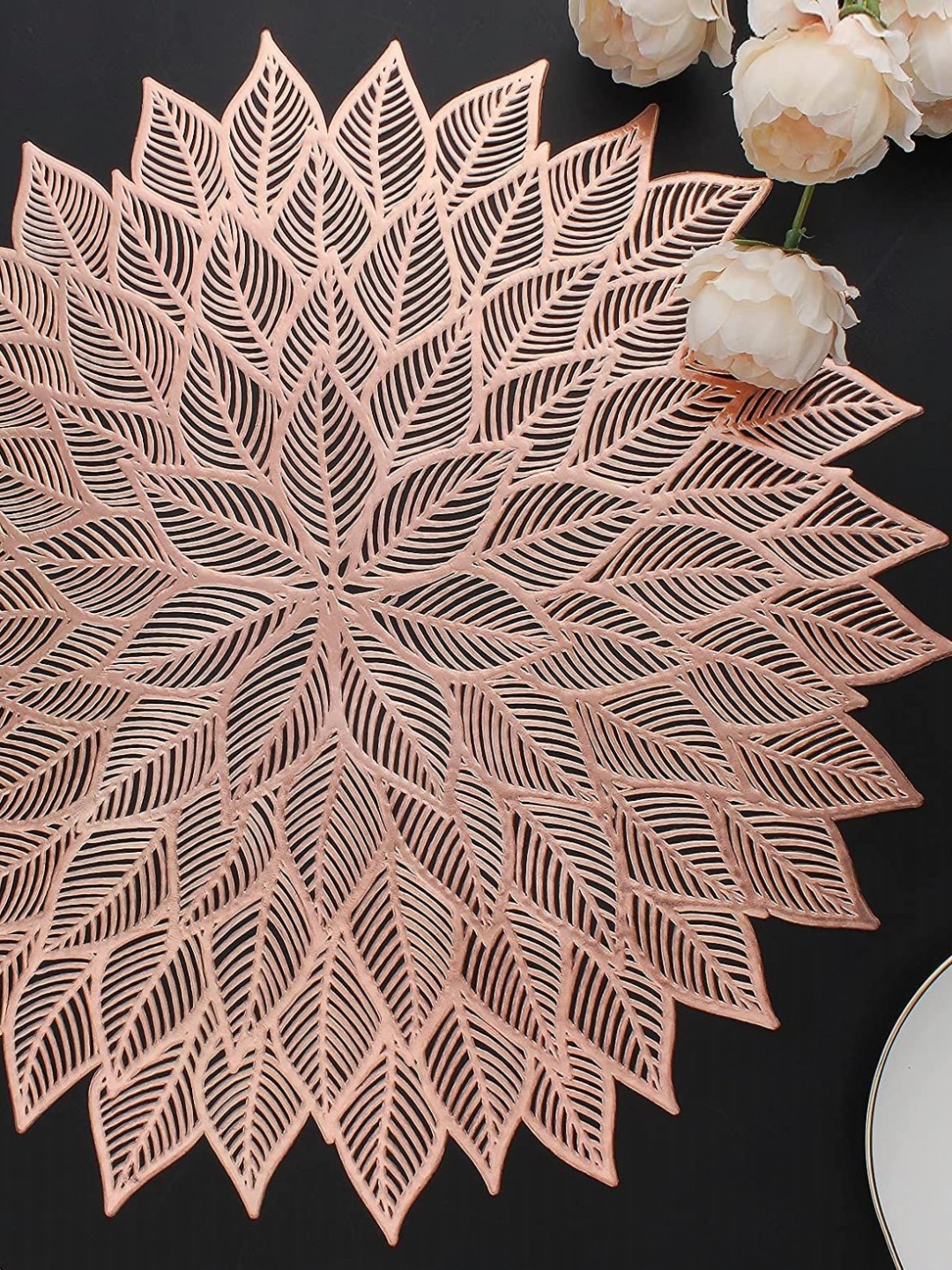 

LooMantha Copper-Toned 2 Pieces Floral Cutwork Table Placemats