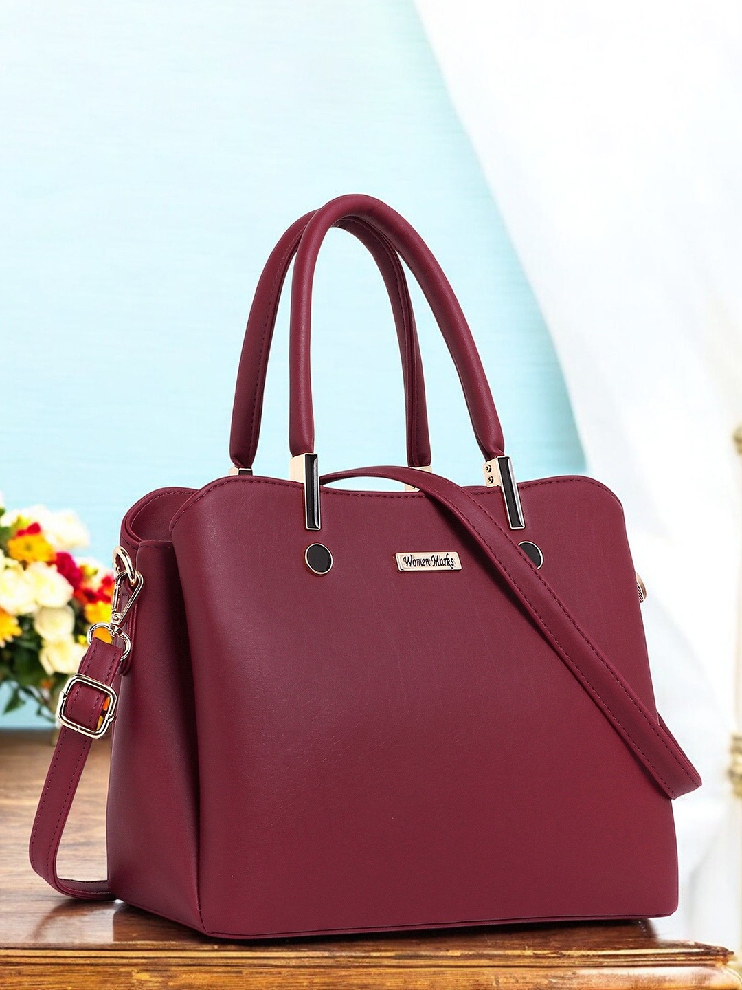 

WOMEN MARKS Women Solid Structured Handheld Bag, Maroon