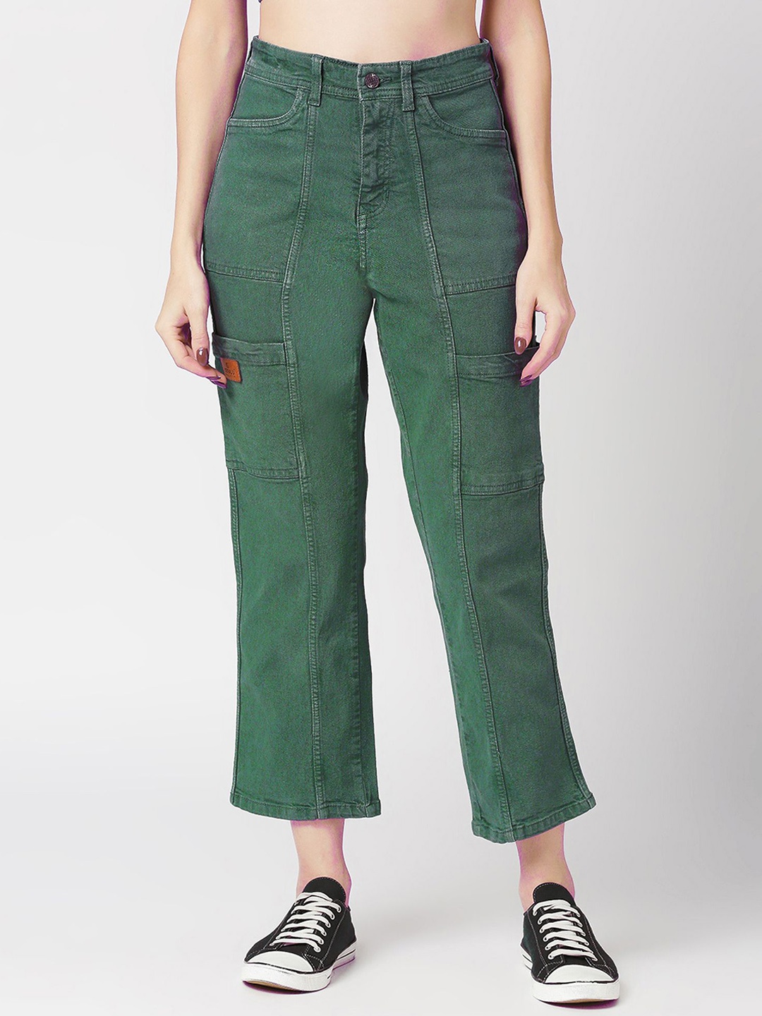 

CEFALU Women Relaxed Straight Leg High-Rise Cargos Trousers, Sea green