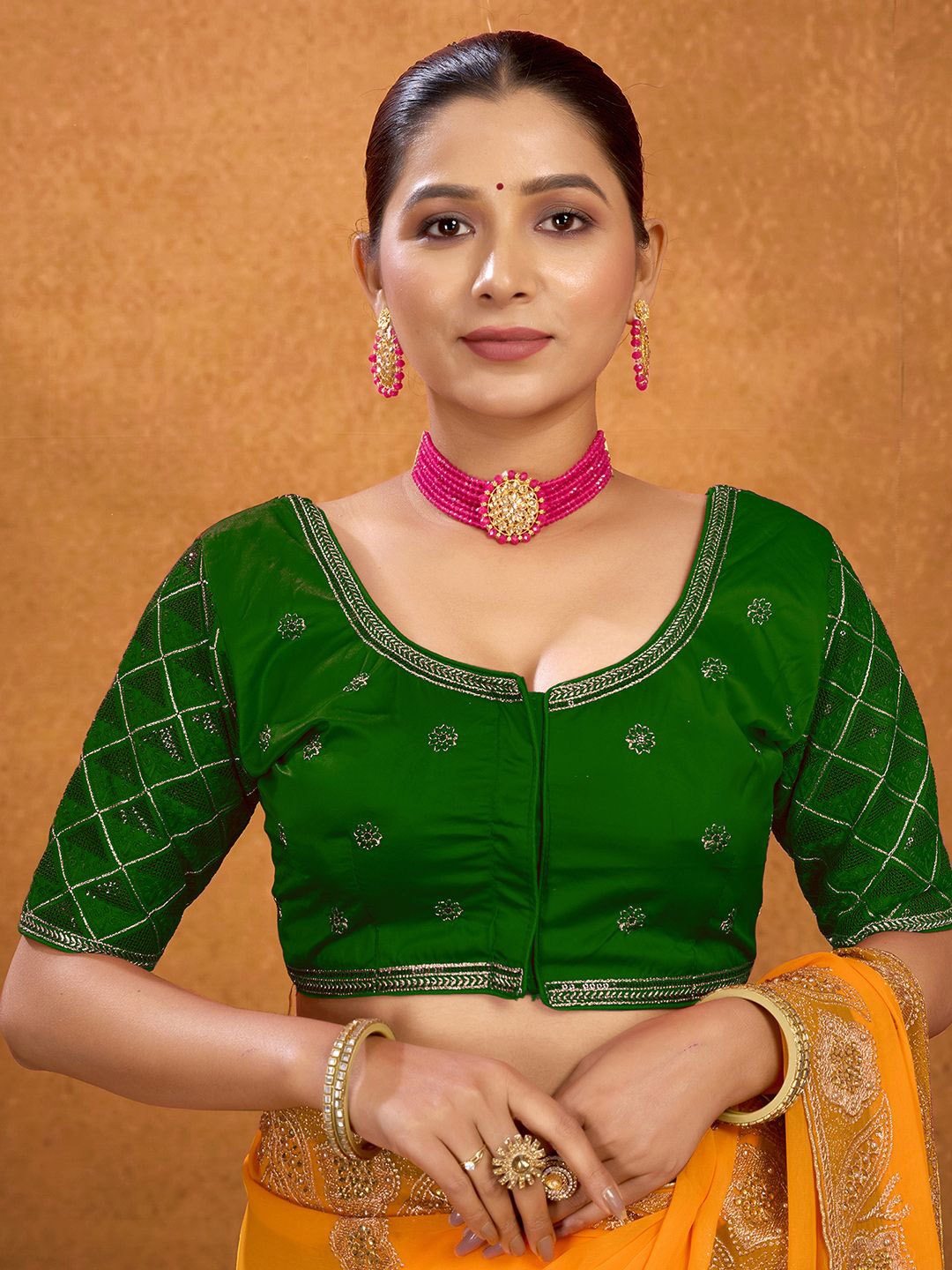 

KALINI Embroidered Saree Blouse, Green