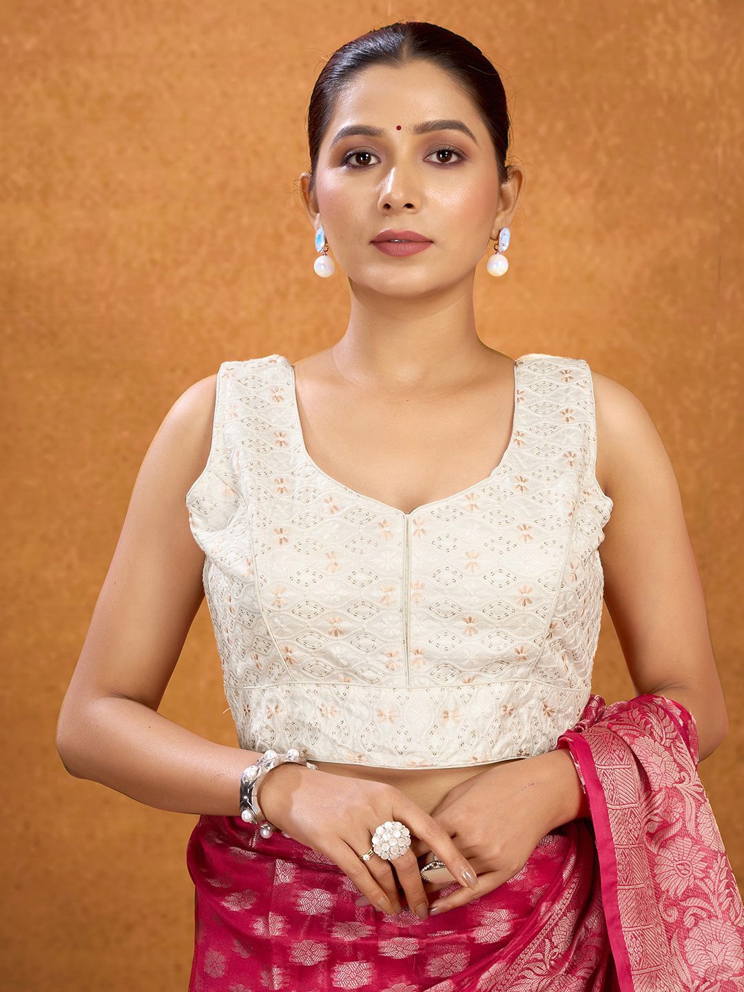 

KALINI Women Embroidered Sequinned Saree Blouse, White