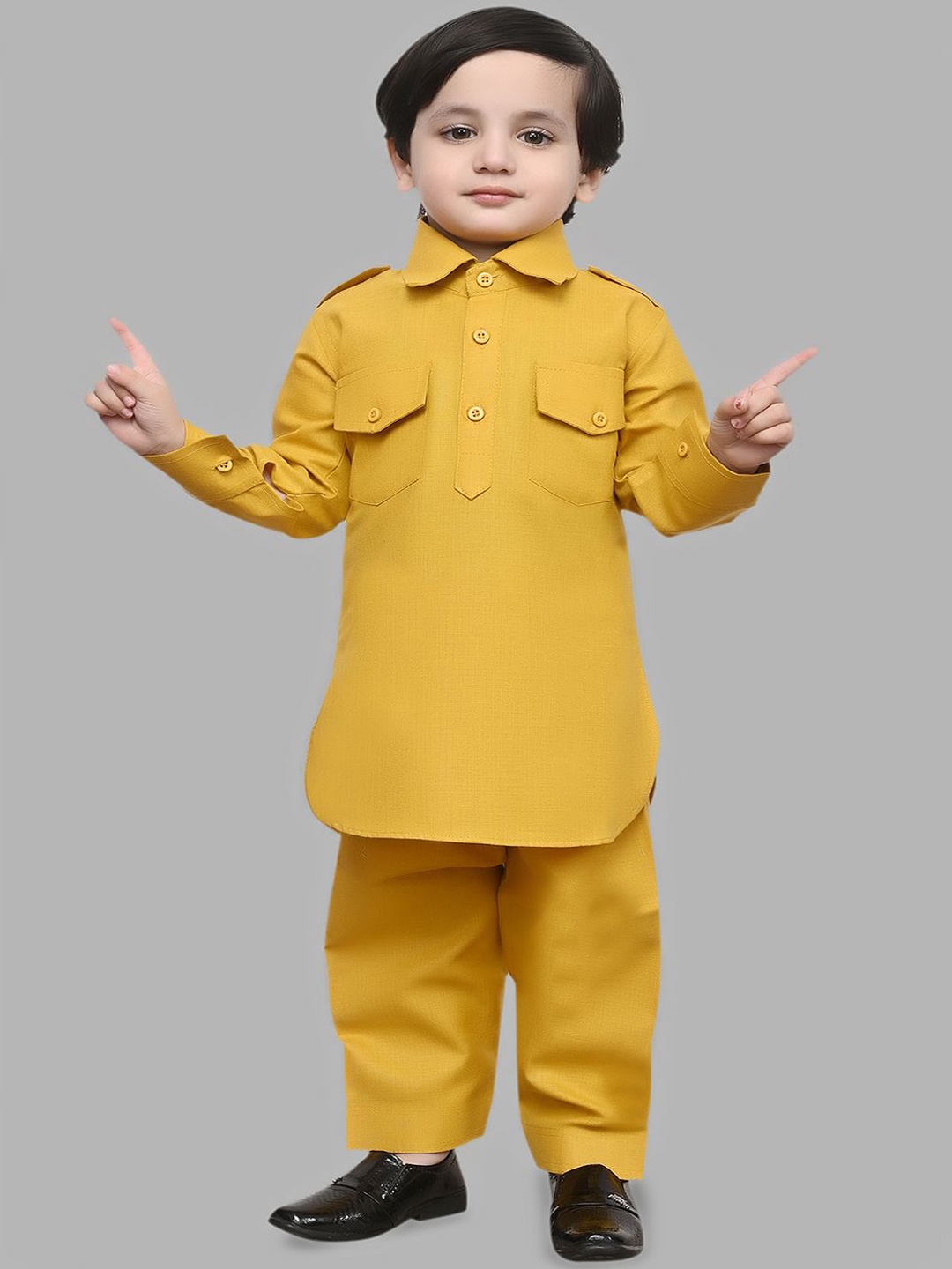 

TADEO Boys Shirt Collar Pure Cotton Kurta with Pyjamas, Mustard