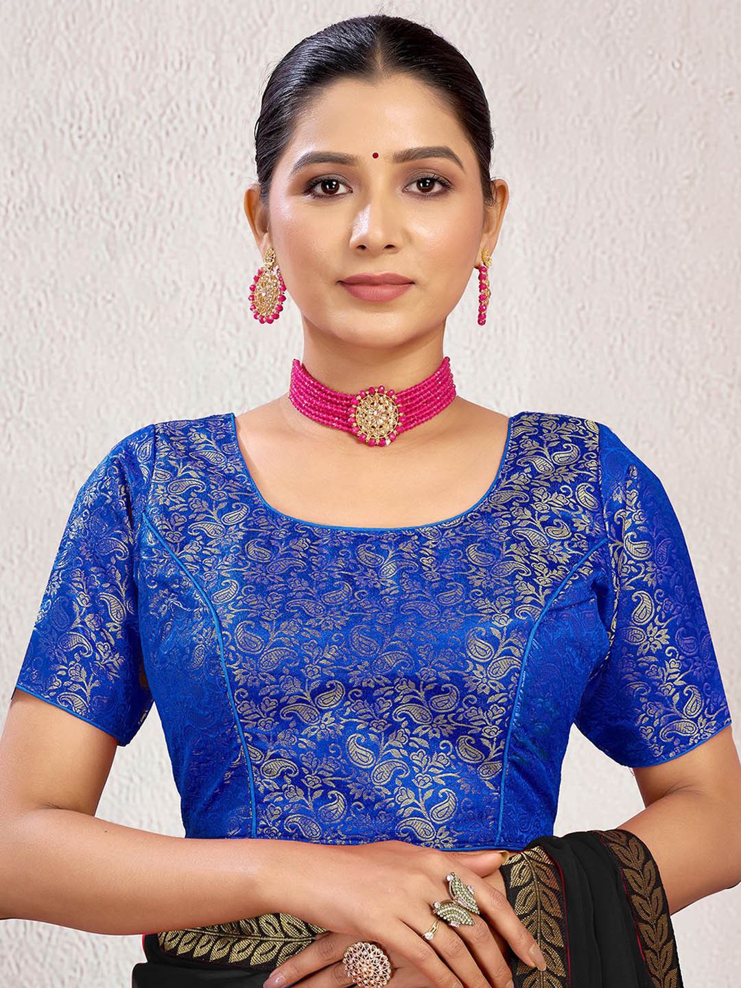 

KALINI Women Woven-Design Saree Blouse, Blue