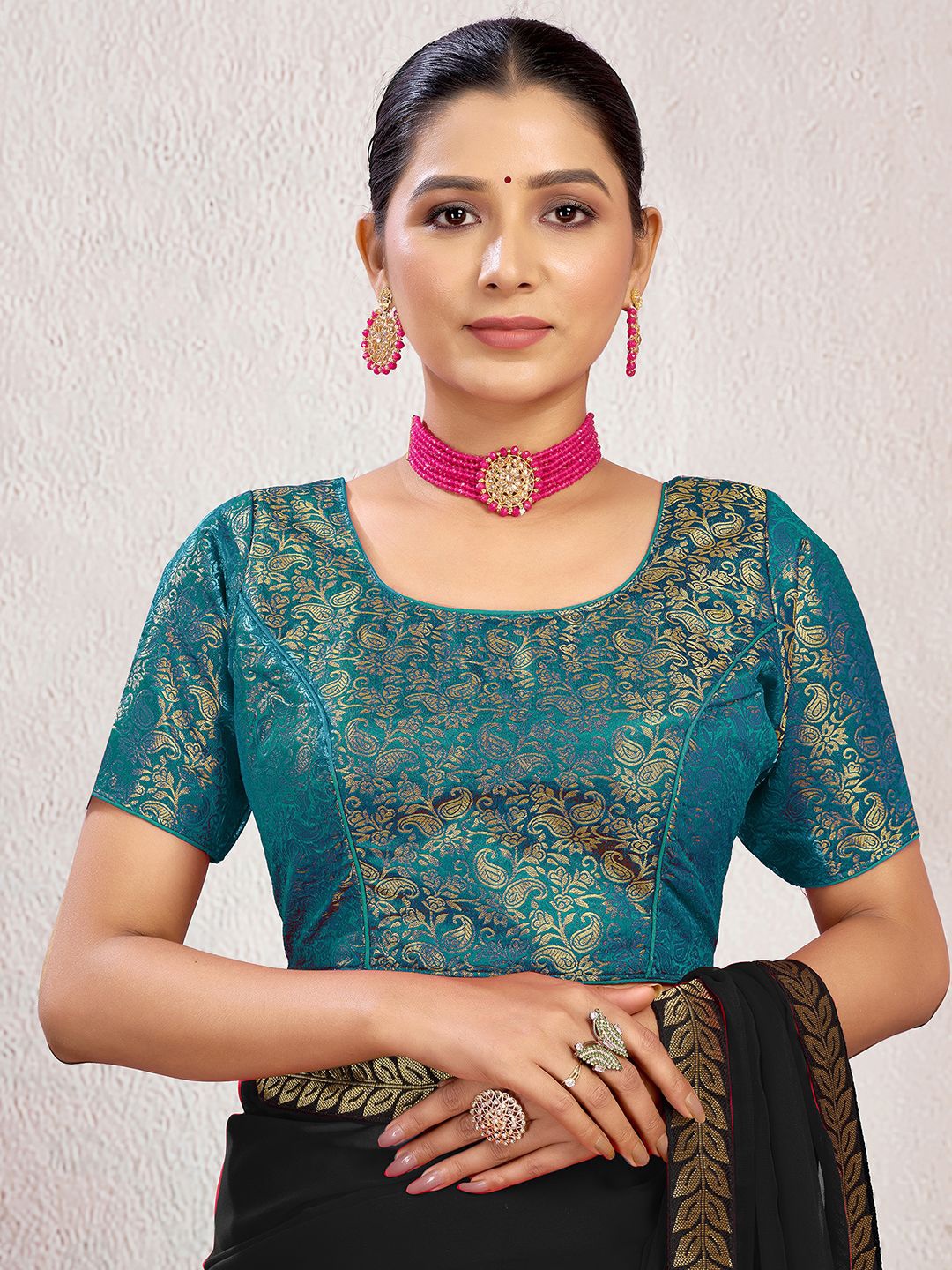 

KALINI Women Woven-Design Saree Blouse, Blue