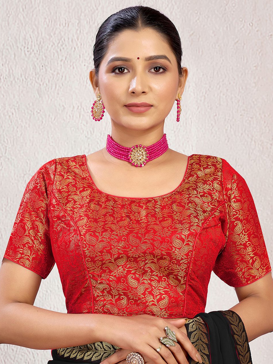 

KALINI Woven-Design Saree Blouse, Red