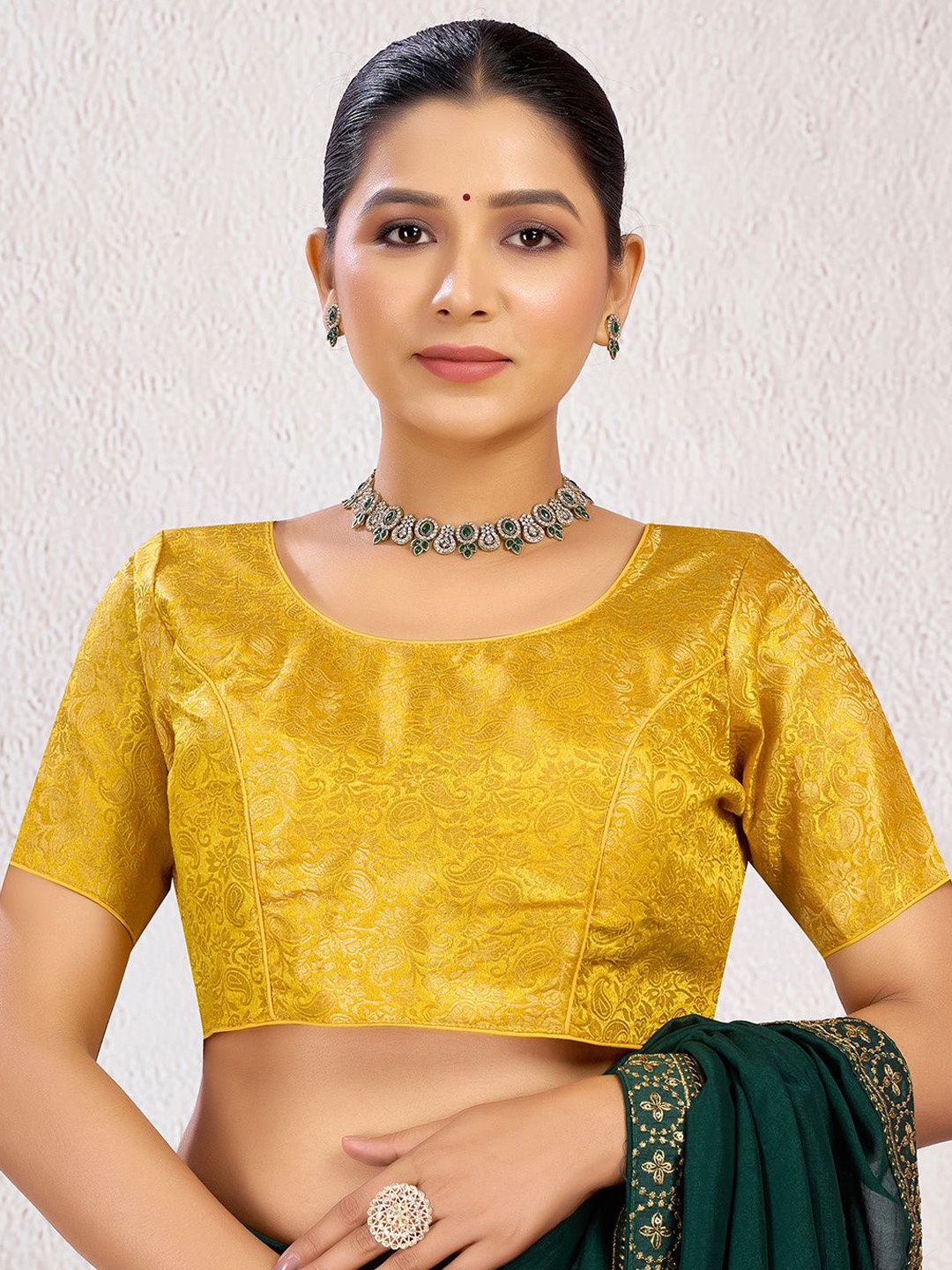 

KALINI Women Woven-Design Saree Blouse, Yellow
