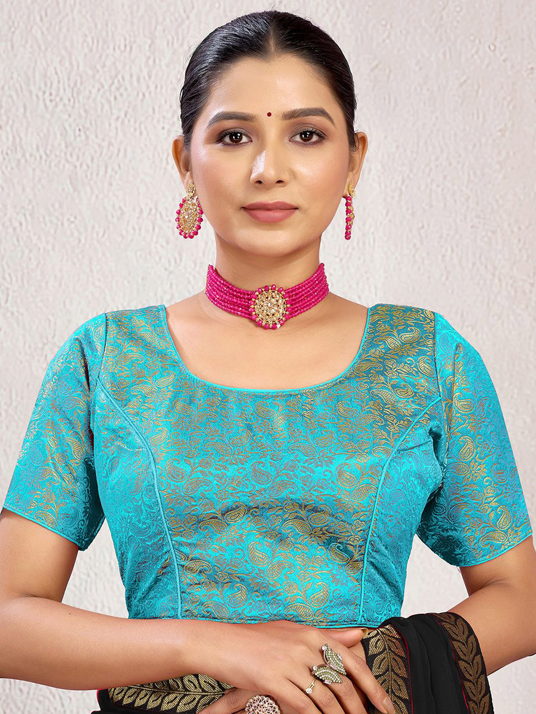 

KALINI Women Woven-Design Saree Blouse, Blue