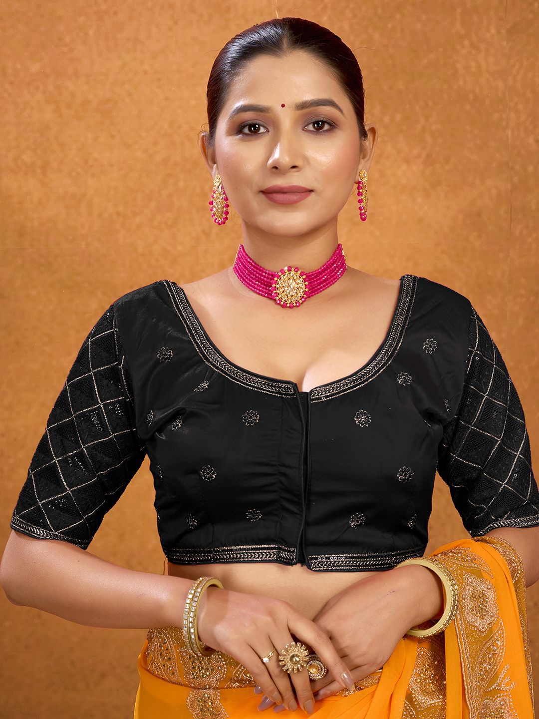 

KALINI Women Sequinned Embroidered Saree Blouse, Black