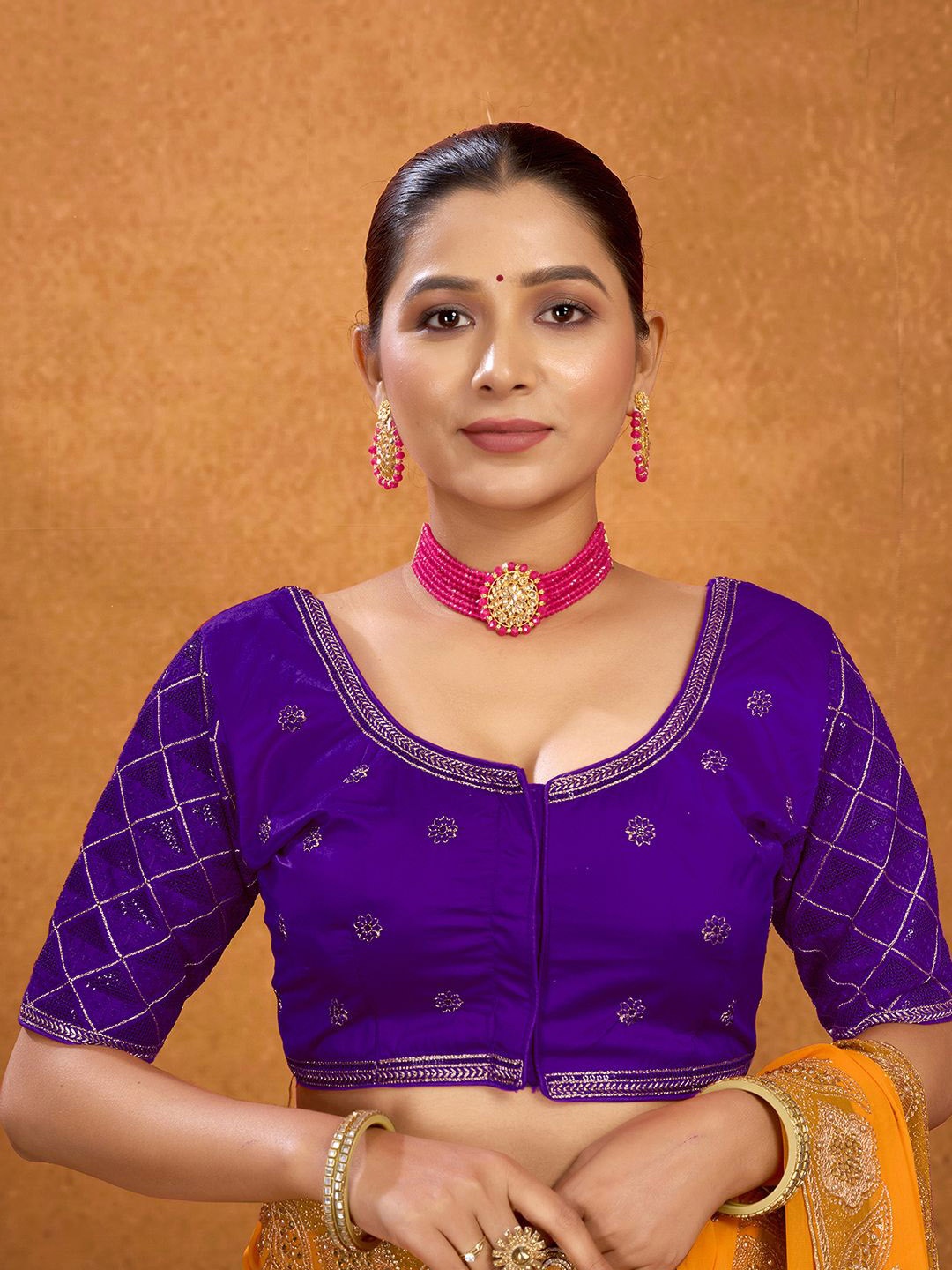 

KALINI Embroidered Silk Saree Blouse, Purple