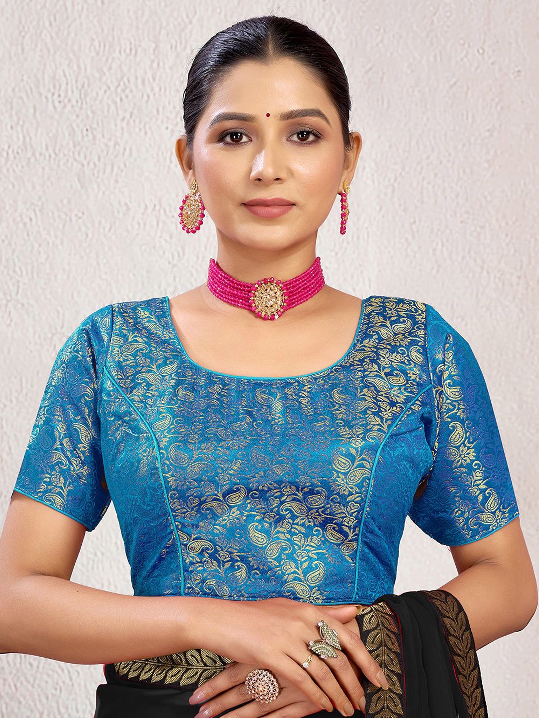 

KALINI Zari Woven Design Saree Blouse, Blue
