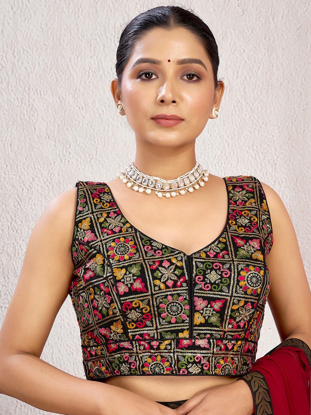

KALINI Women Embroidered Saree Blouse, Black