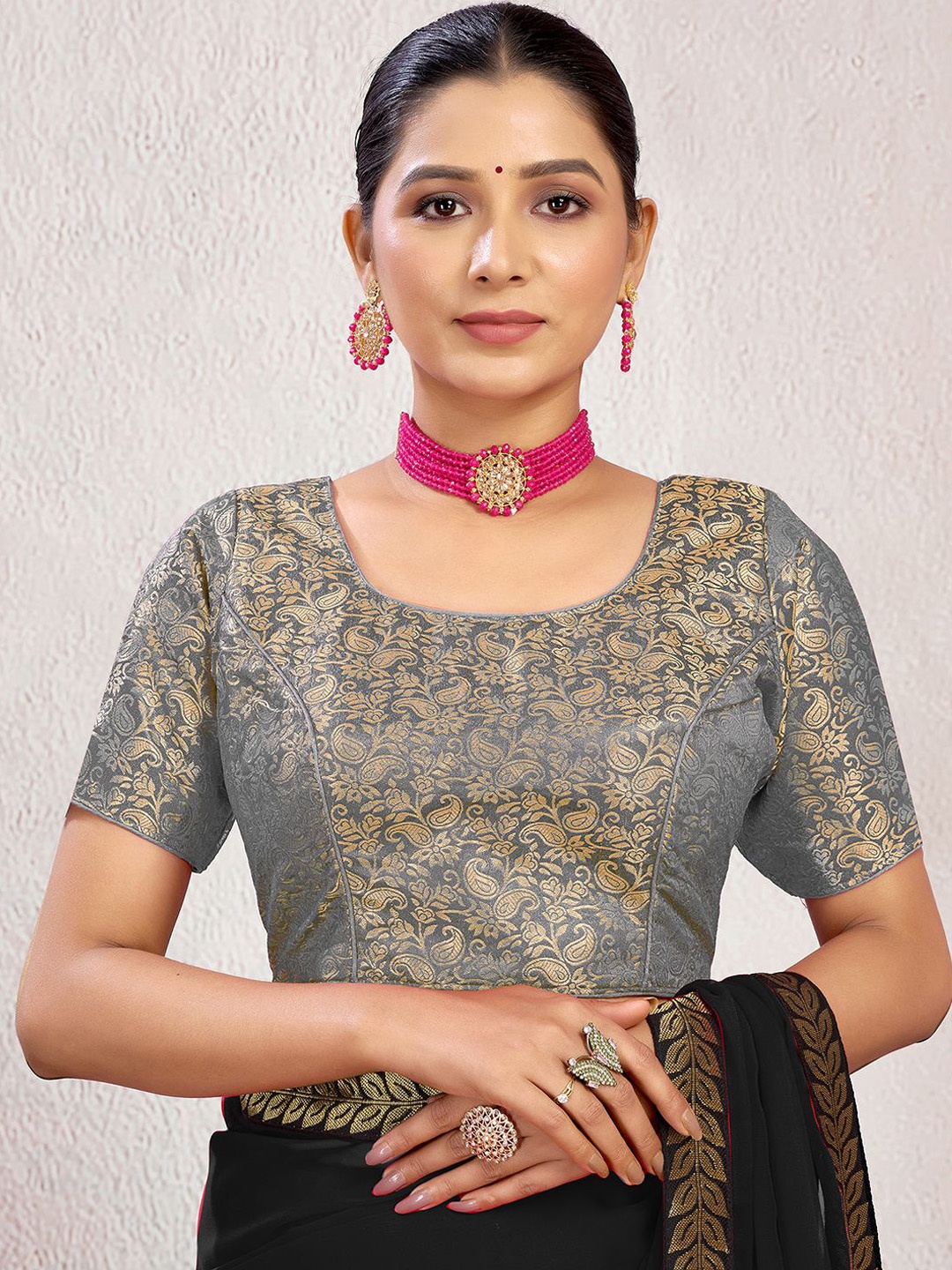 

KALINI Women Woven Design Padded Saree Blouse, Grey
