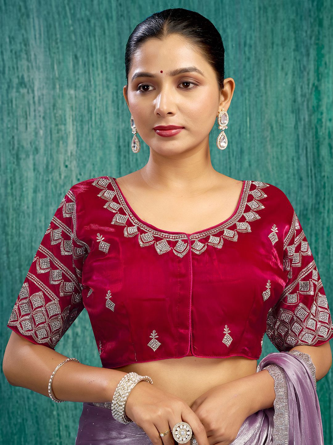 

KALINI Women Embroidered Saree Blouse, Red