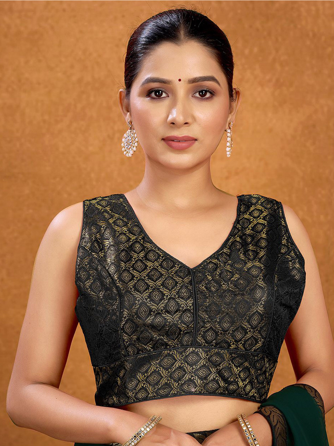 

Kalini Women Woven-Design Sleeveless Saree Blouse, Black