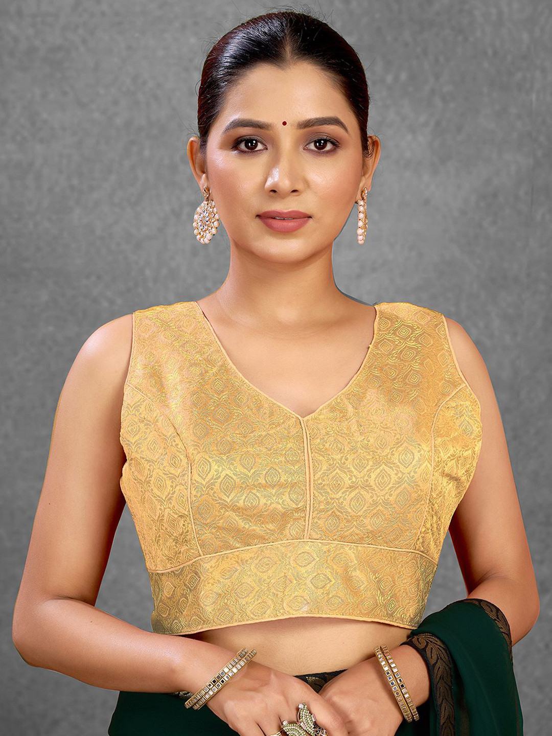 

KALINI Women Woven Design Padded Saree Blouse, Gold