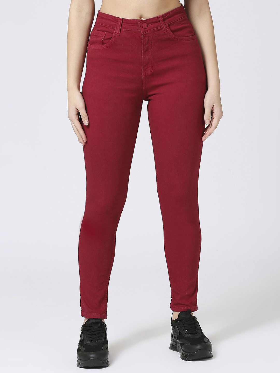 

CEFALU Women Comfort Skinny Fit High-Rise Stretchable Jeans, Maroon