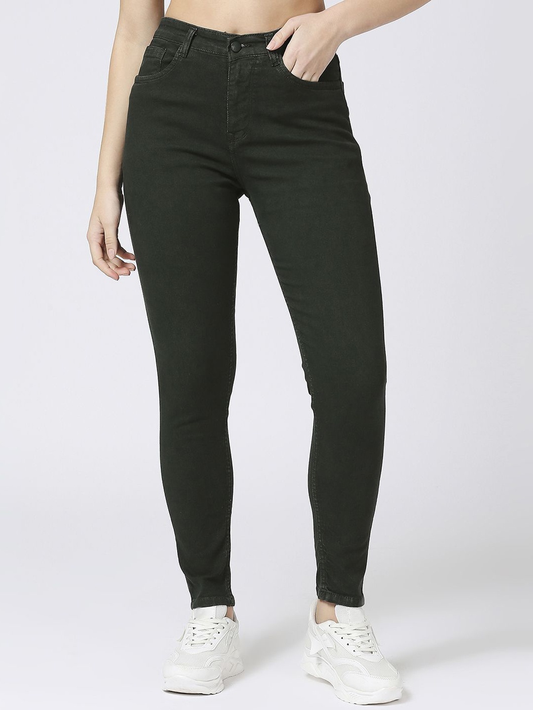 

CEFALU Women Comfort Skinny Fit High-Rise Embellished Stretchable Jeans, Black