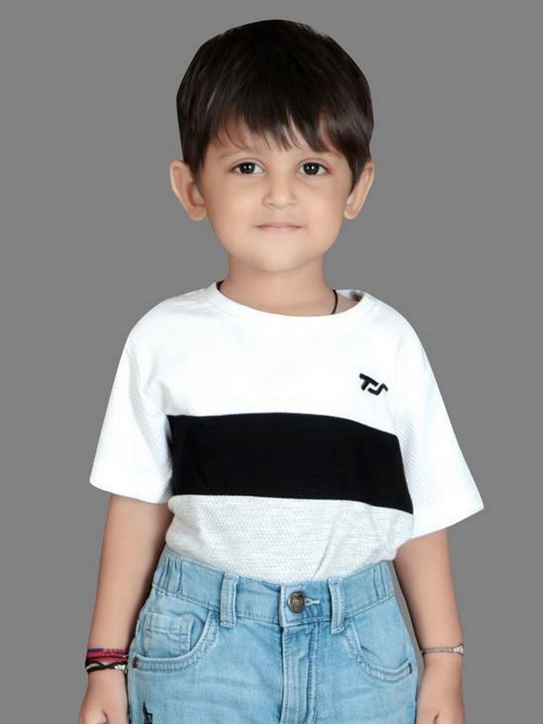 

Crazy Chips Boys Striped Round Neck Cotton T-shirt, White