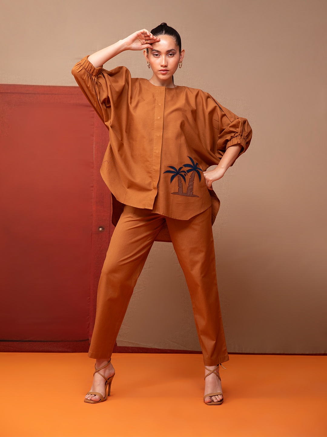 

Bannos Swagger Mustard Yellow Round Neck Pure Cotton Tunic With Trouser